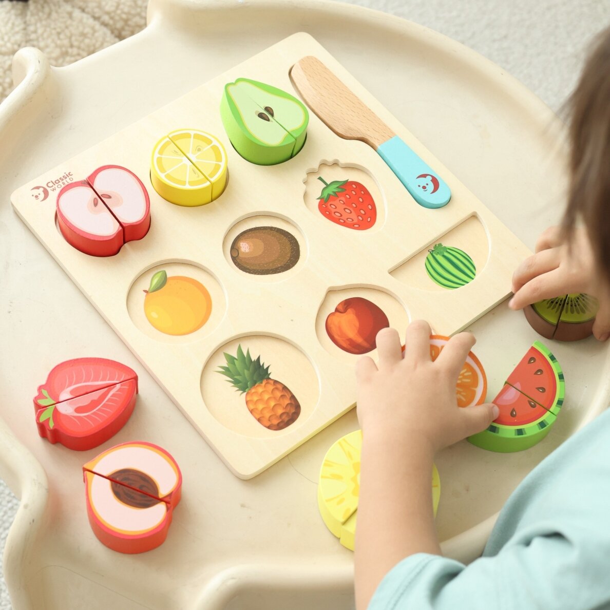 CLASSIC WORLD Montessori vaisių pjaustymo rinkinys su lipukais 20 vnt. 3