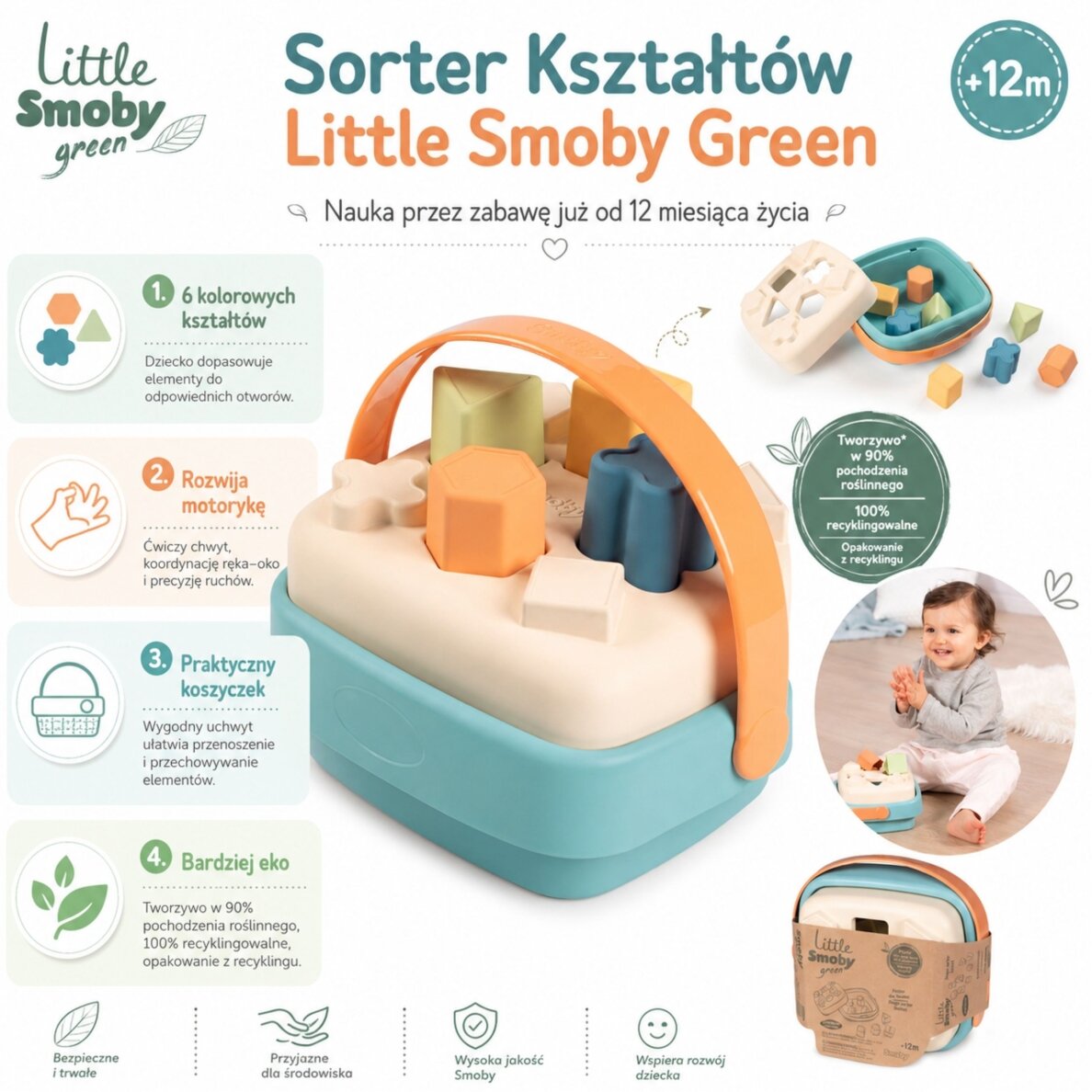 SMOBY Little Green rūšiuoklis bioplastiko krepšelyje 3 SMOBY Little Green rūšiuoklis bioplastiko krepšelyje 3