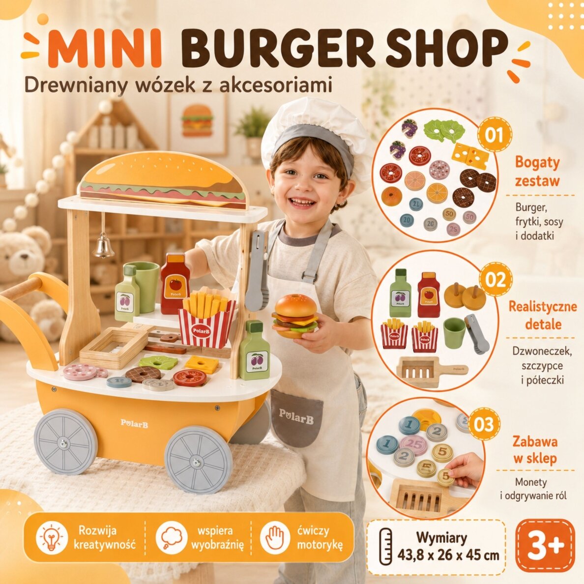 VIGA Mini mėsainių parduotuvė – kūrybiniai vaidmenų žaidimai 3