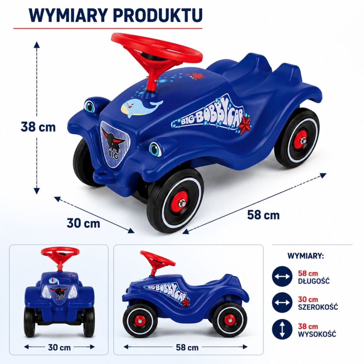 BIG Classic Bobby Car važinėjimo automobilis su delfino piešiniu 5