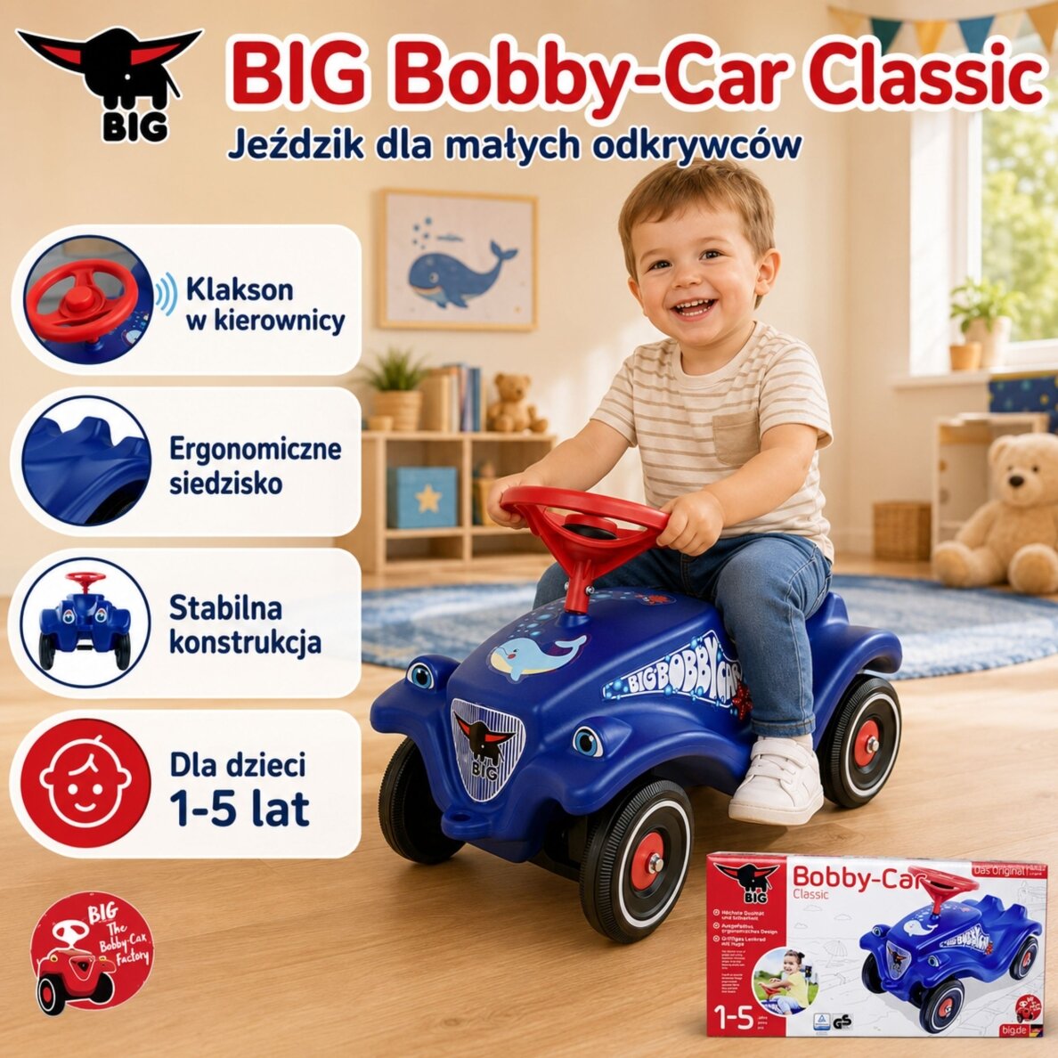 BIG Classic Bobby Car važinėjimo automobilis su delfino piešiniu 6