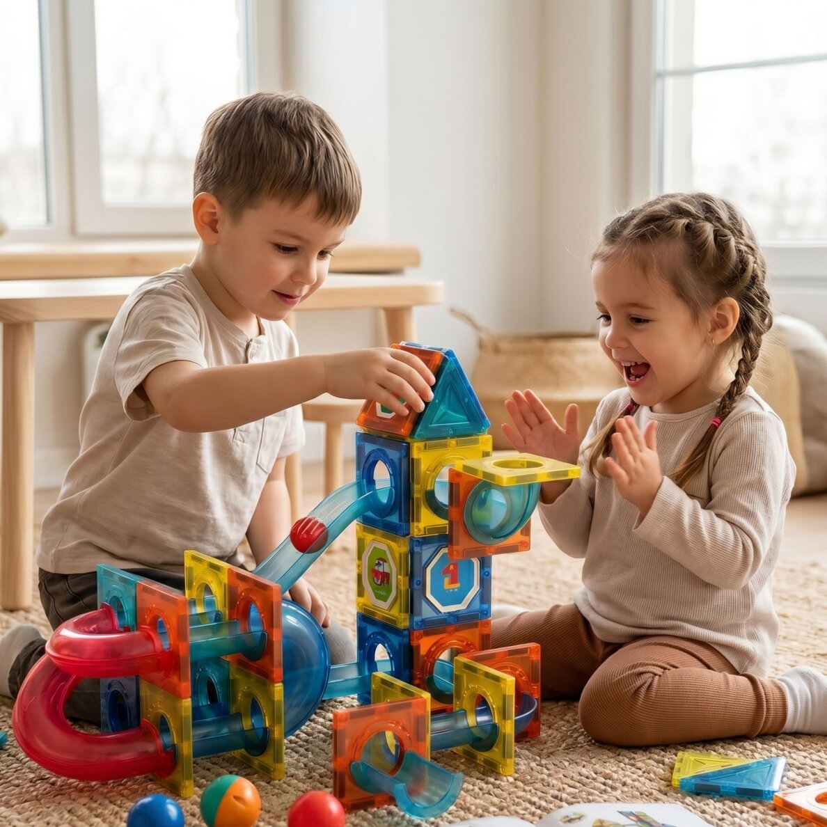 WOOPIE magnetiniai konstruktoriaus blokeliai 3D edukacinis rinkinys kamuoliukų trasa 42 vnt. 1 WOOPIE magnetiniai konstruktoriaus blokeliai 3D edukacinis rinkinys kamuoliukų trasa 42 vnt. 1