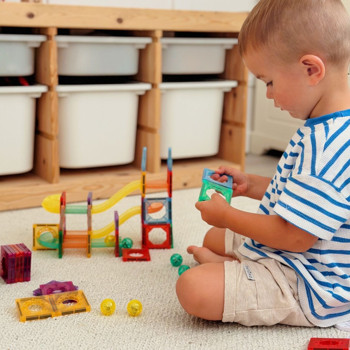 WOOPIE magnetiniai konstrukciniai blokai 3D edukacinis rinkinys kamuoliukų trasai 105 vnt. 4