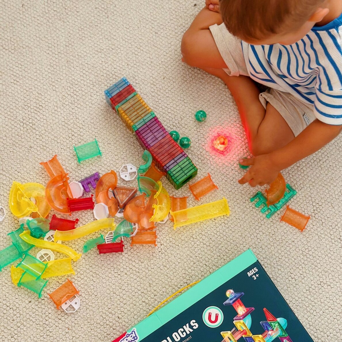 WOOPIE magnetiniai konstrukciniai blokai 3D edukacinis rinkinys kamuoliukų trasai 105 vnt. 9