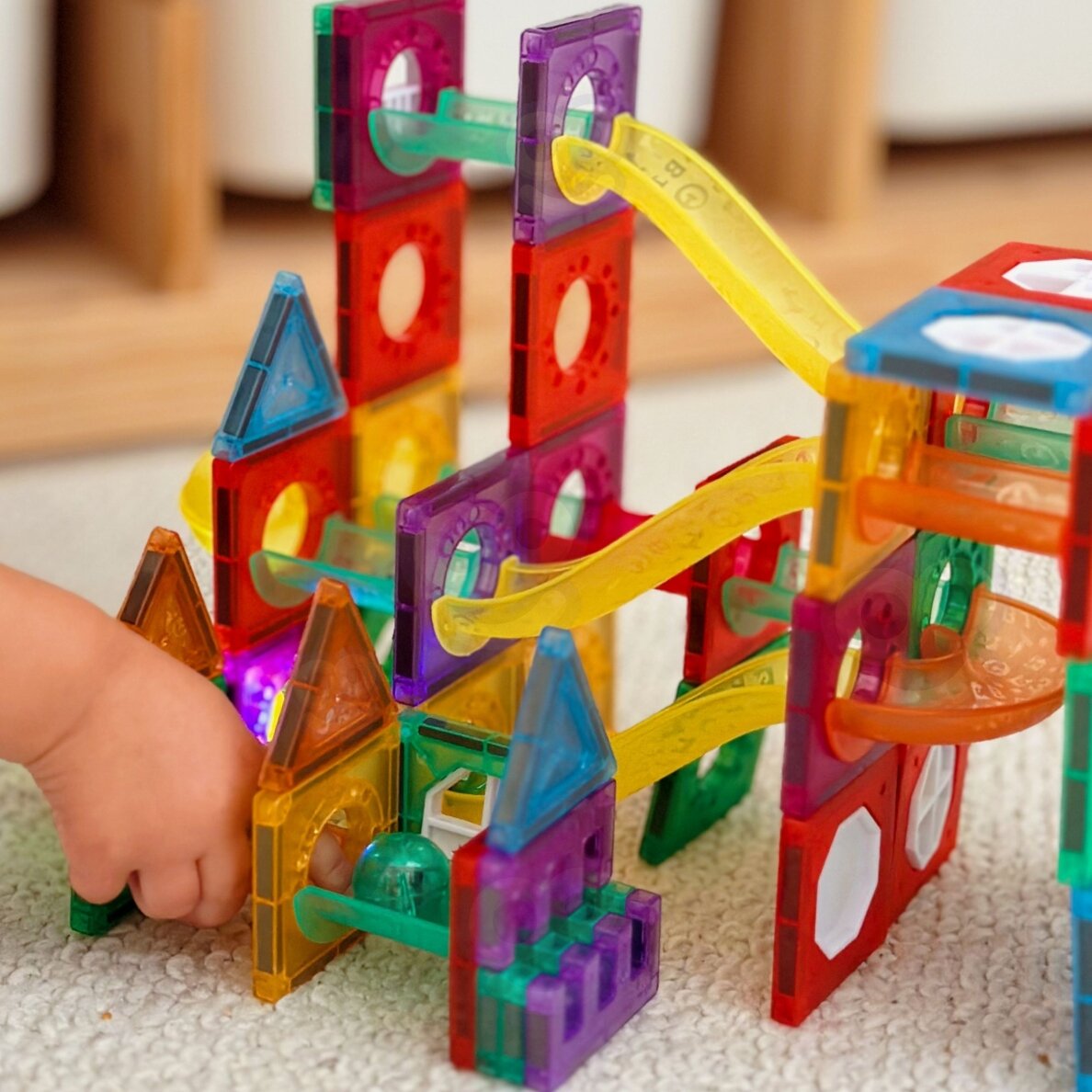 WOOPIE magnetiniai konstrukciniai blokai 3D edukacinis rinkinys kamuoliukų trasai 105 vnt. 1 WOOPIE magnetiniai konstrukciniai blokai 3D edukacinis rinkinys kamuoliukų trasai 105 vnt. 1