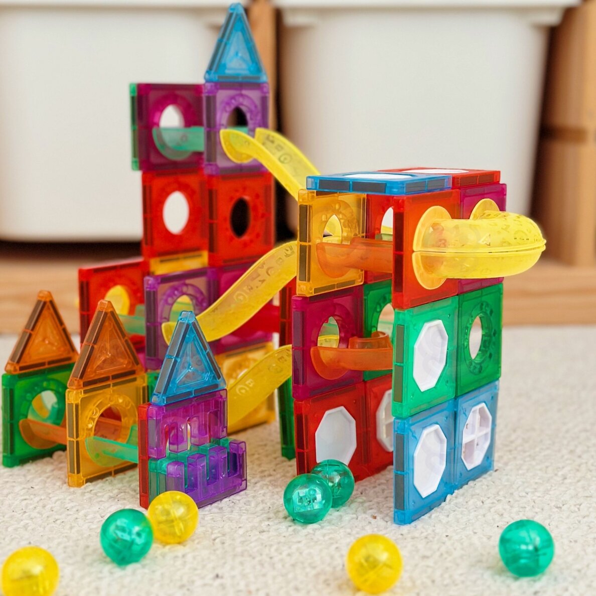 WOOPIE magnetiniai konstrukciniai blokai 3D edukacinis rinkinys kamuoliukų trasai 105 vnt. 6