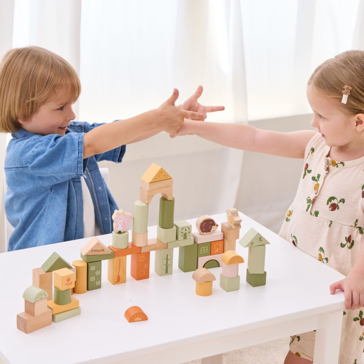 VIGA PolarB medinės kaladėlės Montessori kaladėlės Gyvūnai 50 vnt. 6