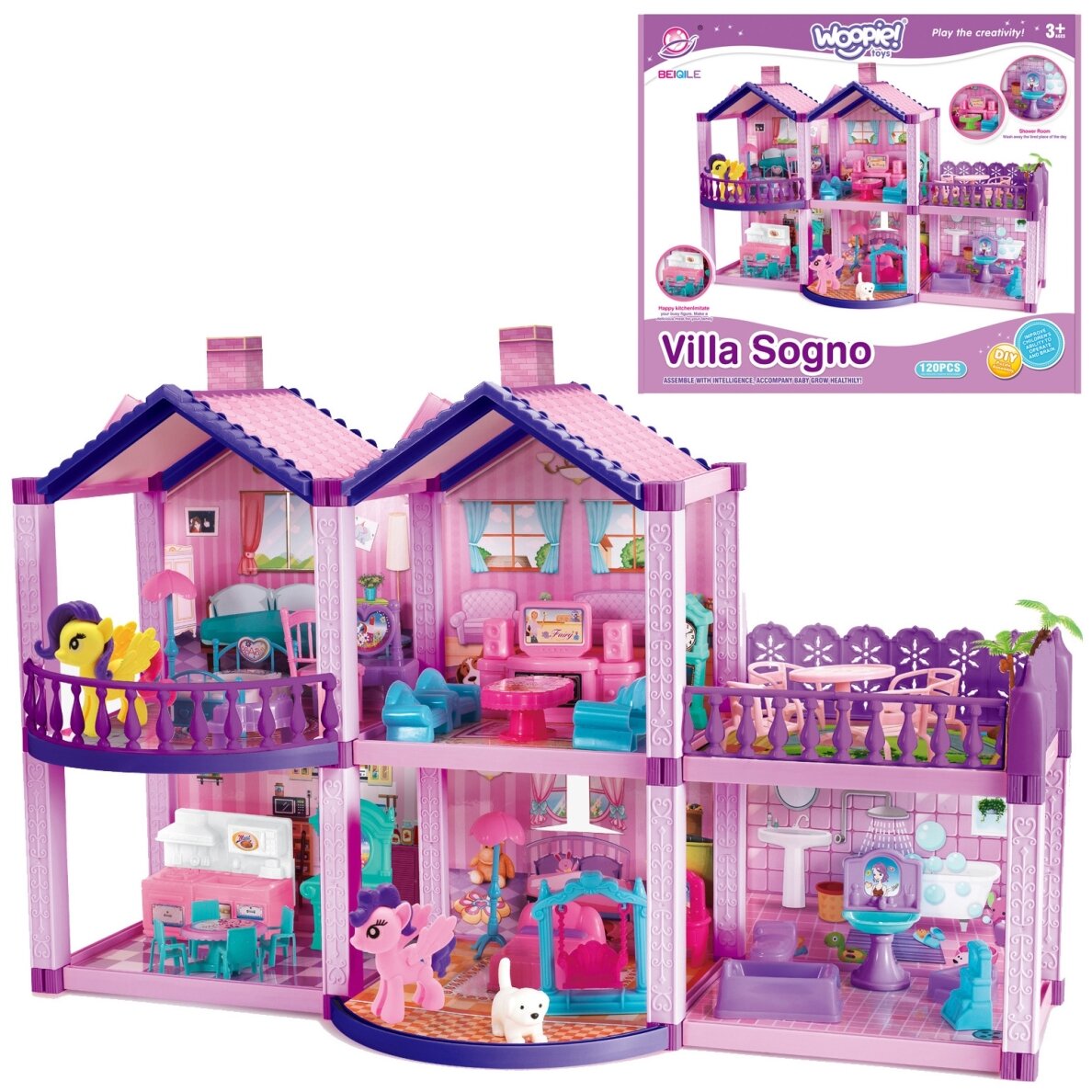 WOOPIE ponių lėlių namelis PONY FANTASY VILLA 120 vnt.