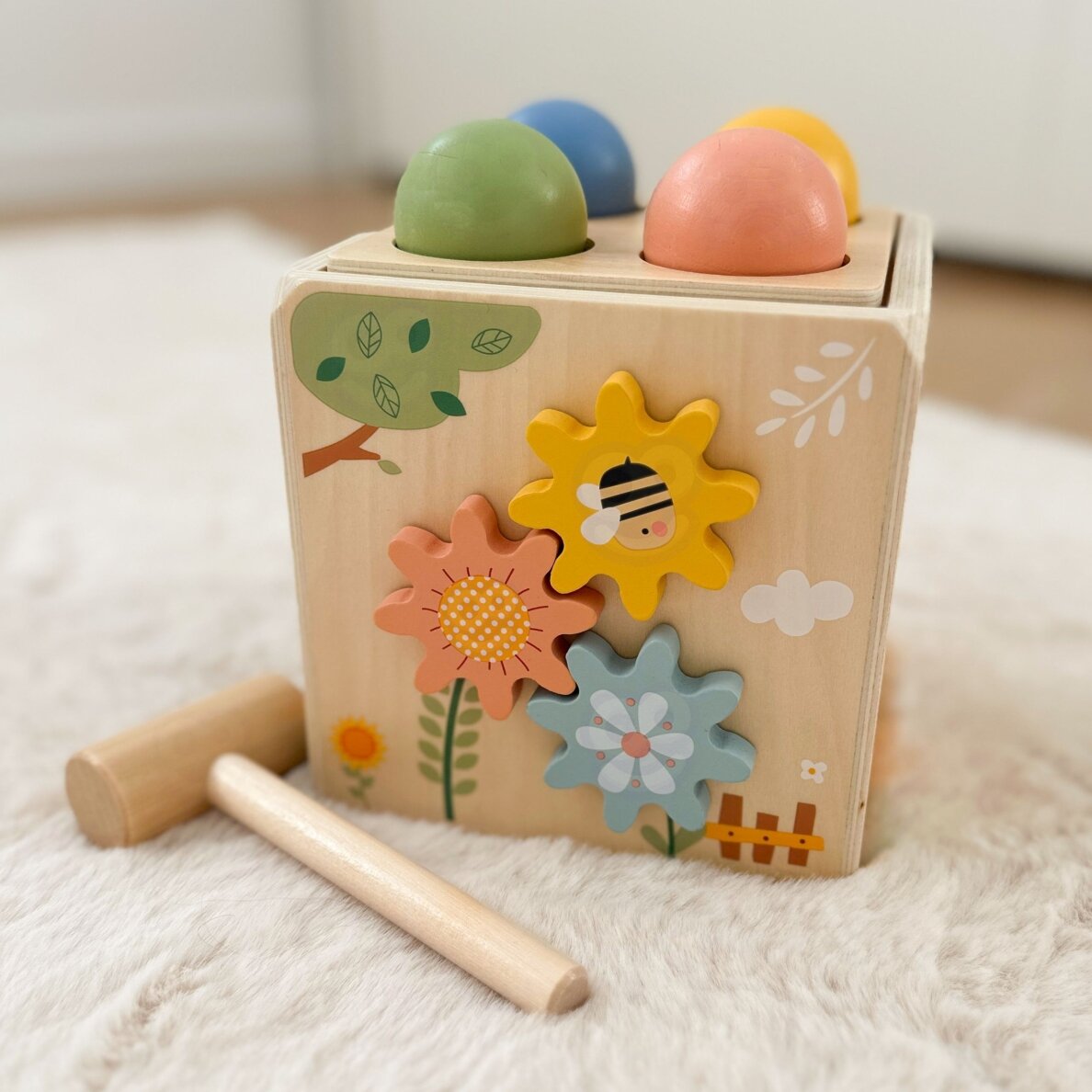 TOOKY TOY medinė edukacinė kubo formos dėlionė su spyruokle 5-in-1 7