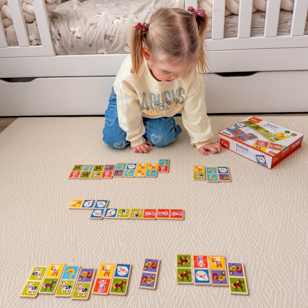 VIGA edukaciniai mediniai domino kaladėlių „Ūkis“ 28 vnt. Montessori 2