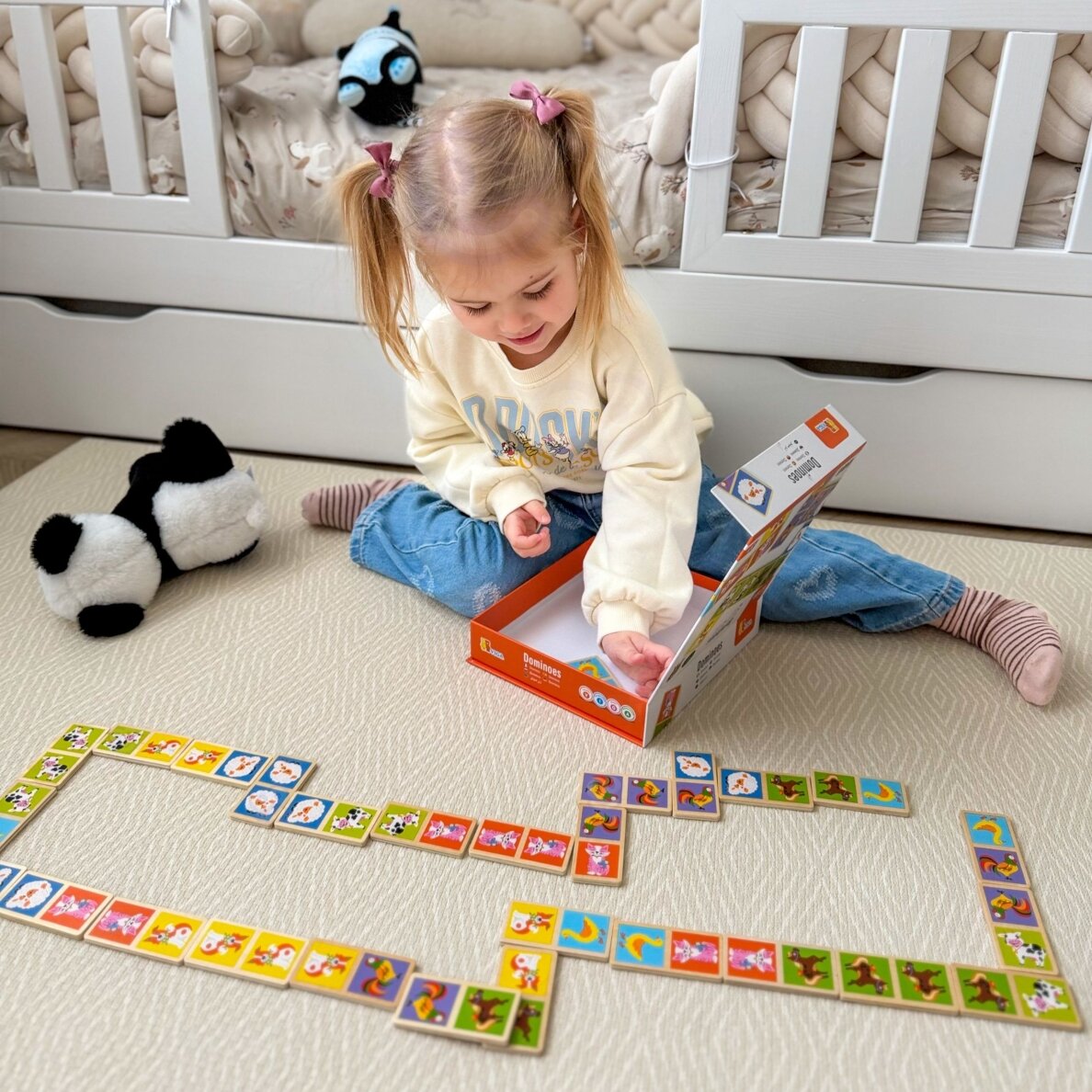 VIGA edukaciniai mediniai domino kaladėlių „Ūkis“ 28 vnt. Montessori 1
