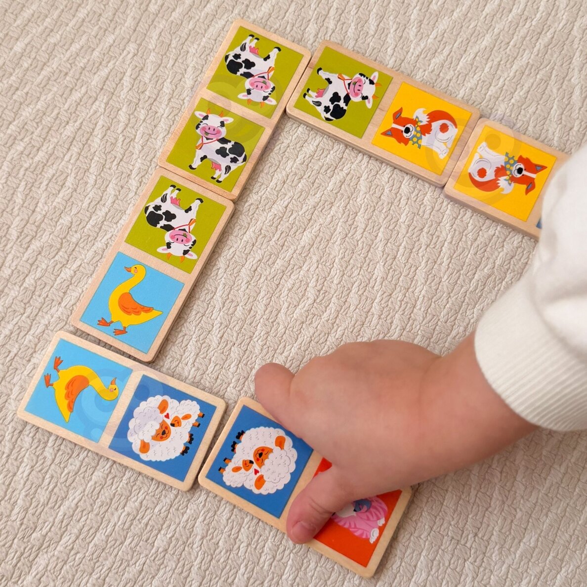 VIGA edukaciniai mediniai domino kaladėlių „Ūkis“ 28 vnt. Montessori 3
