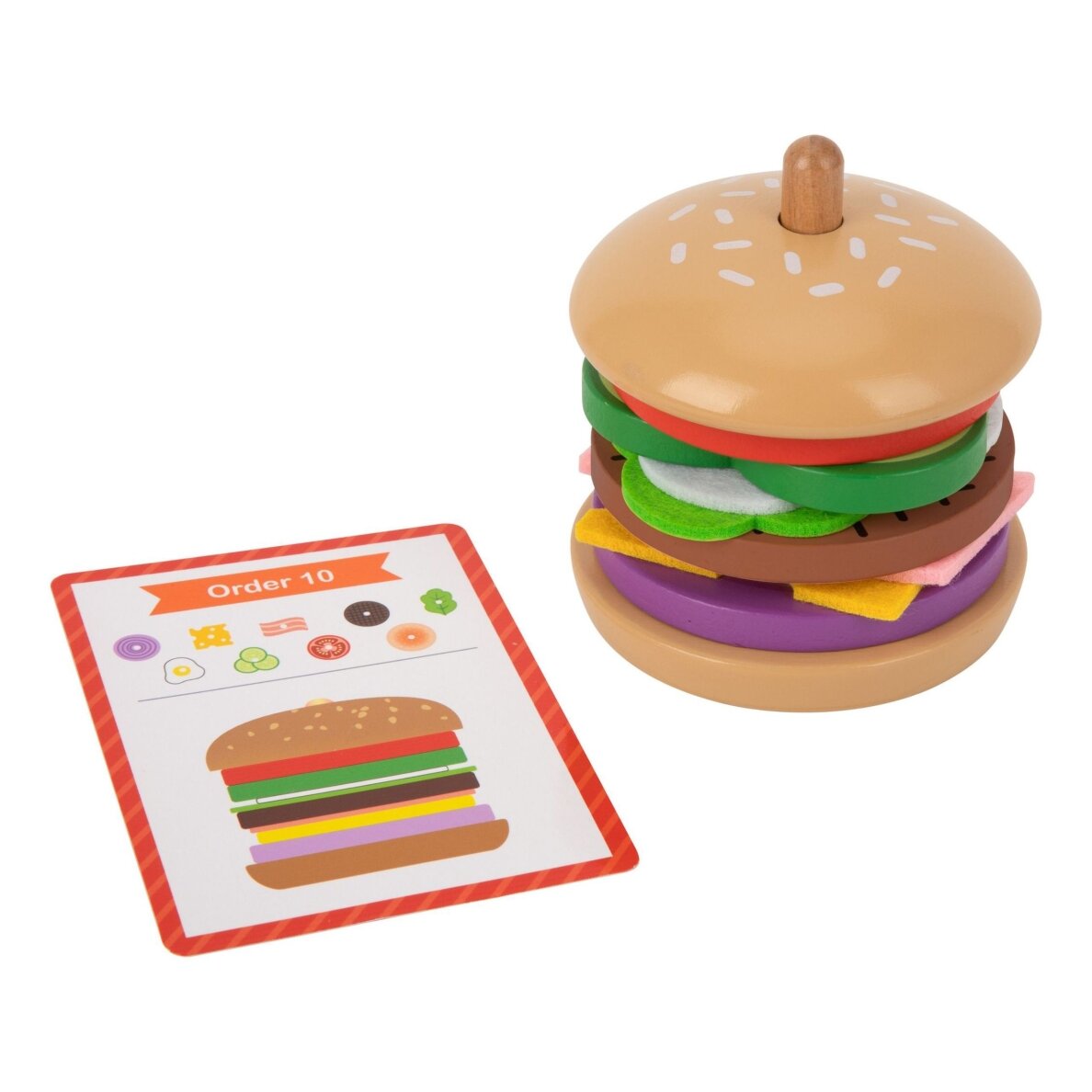 WOOPIE GREEN medinis mėsainio restorano dėlionės rinkinys vaikams 15 dalių FSC sertifikuotas 10