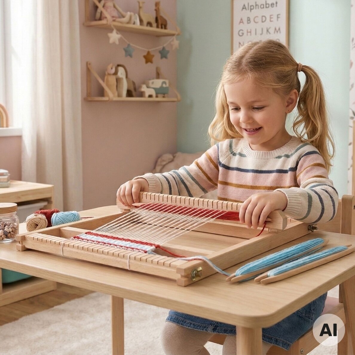VIGA medinės staklės audimo dirbtuvėms Montessori audimo rinkinys 1