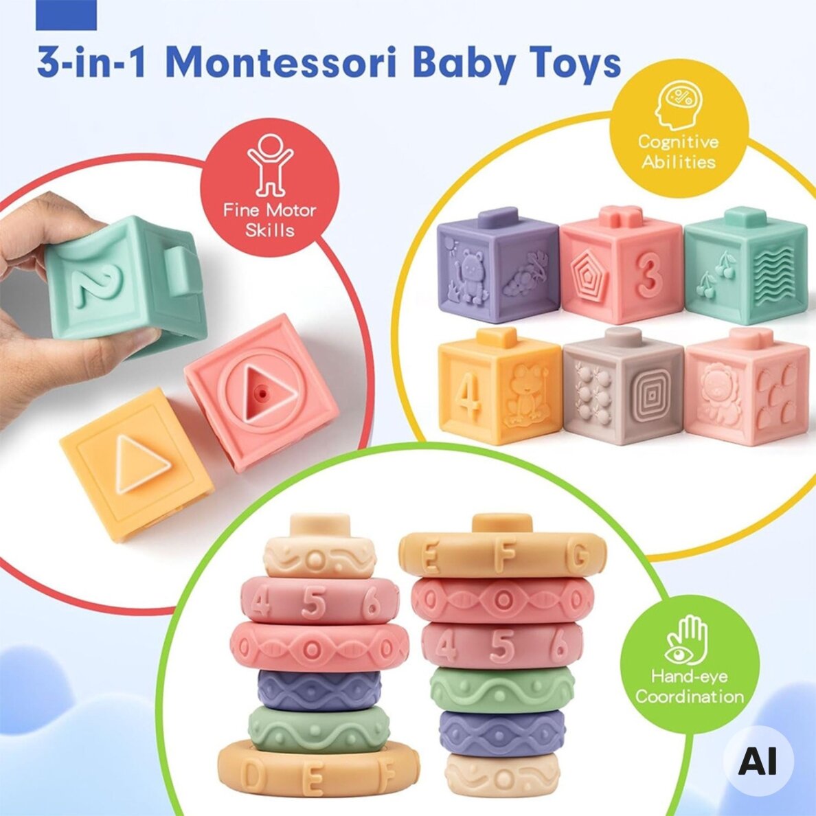 WOOPIE BABY Minkštos sensorinės kaladėlės 23 vnt. 1
