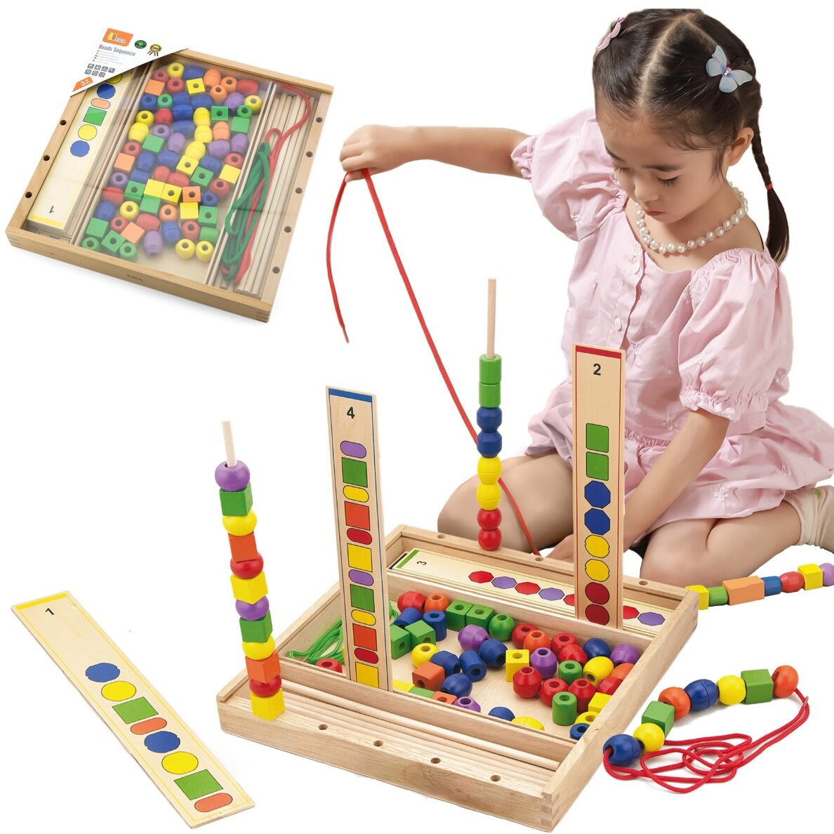 VIGA medinis edukacinis žaidimas „Loginiai karoliukai“ 104 dalių Montessori