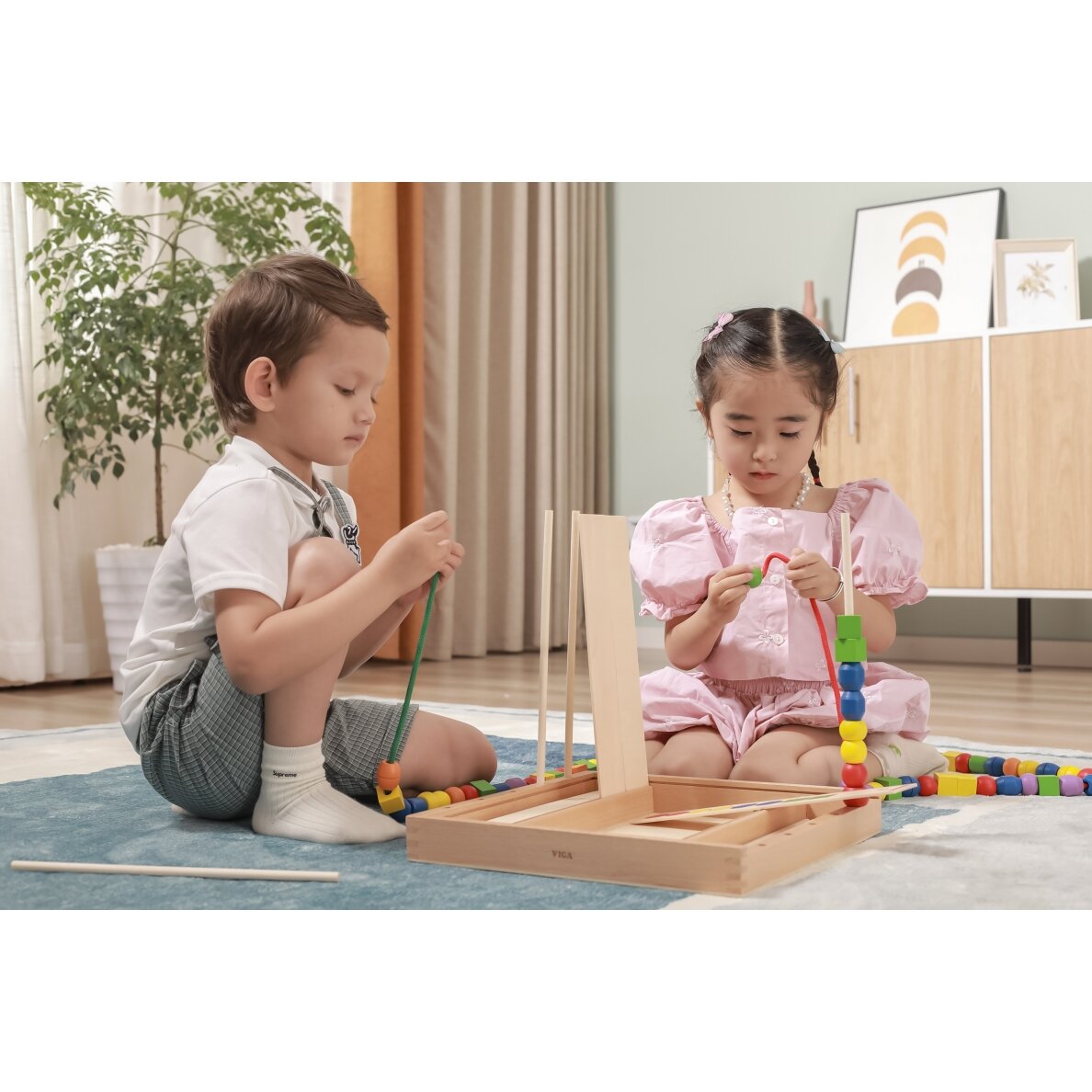VIGA medinis edukacinis žaidimas „Loginiai karoliukai“ 104 dalių Montessori 2