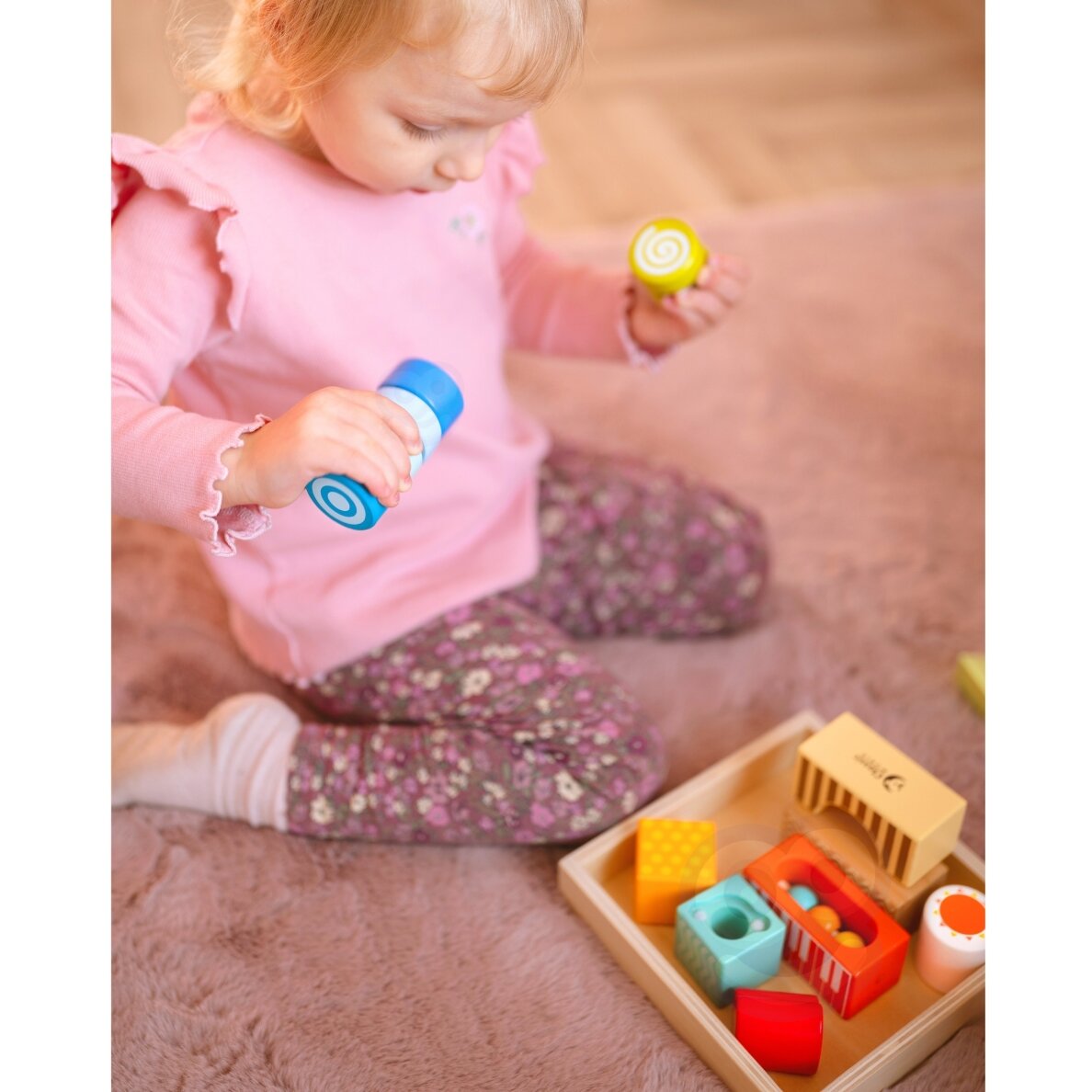 CLASSIC WORLD medinės sensorinės kaladėlės 7 funkcijos, daugiafunkcinės dėlionės formos su garsu MONTESSORI 14 vnt. 5