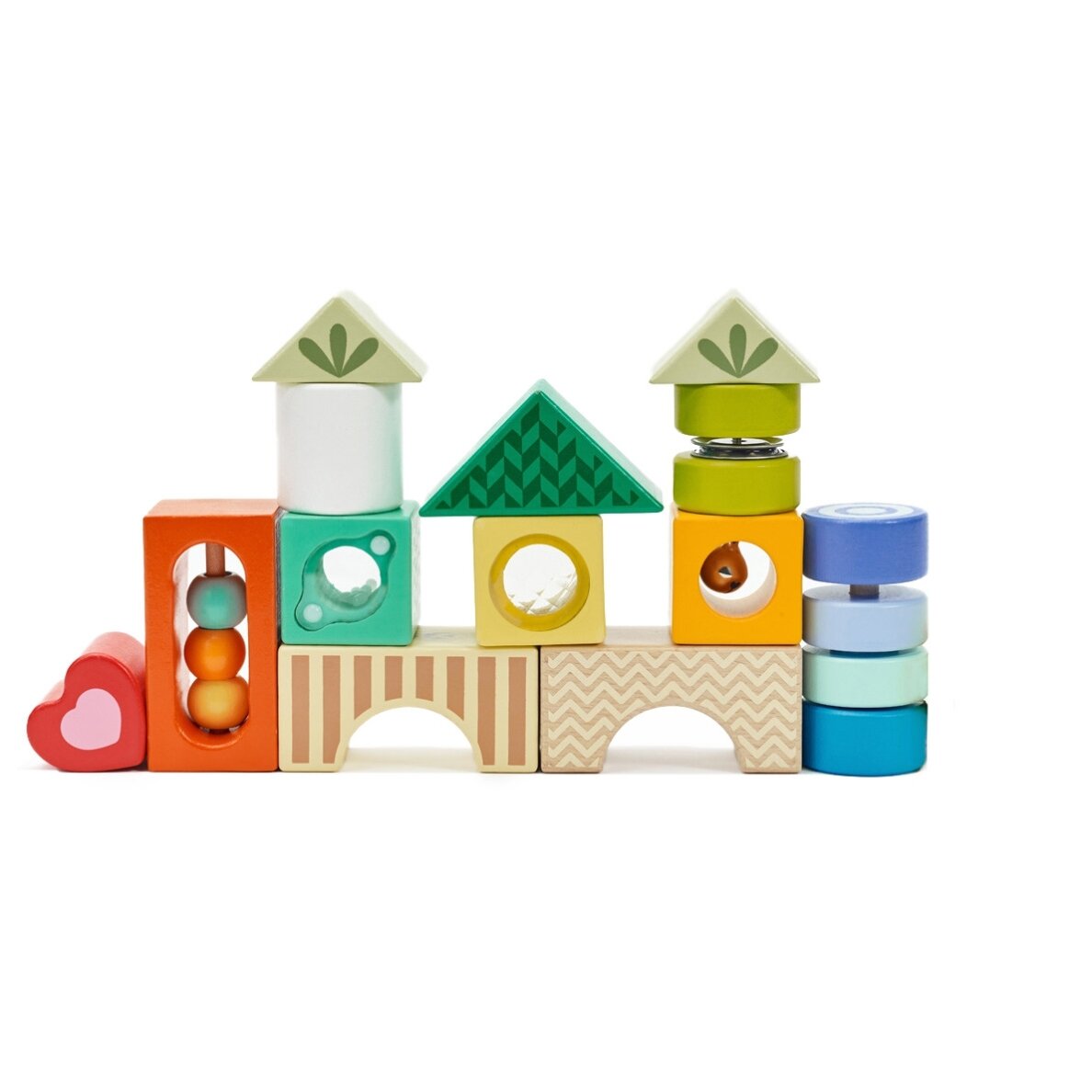 CLASSIC WORLD medinės sensorinės kaladėlės 7 funkcijos, daugiafunkcinės dėlionės formos su garsu MONTESSORI 14 vnt. 9