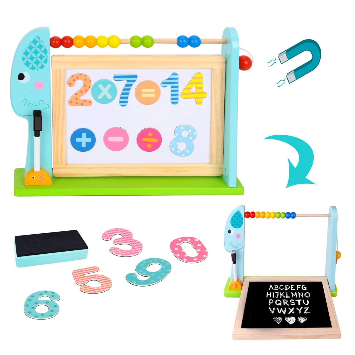 Didelė medinė dvipusė magnetinė + kreidinė lenta TOOKY TOY Didelė medinė dvipusė magnetinė + kreidinė lenta TOOKY TOY
