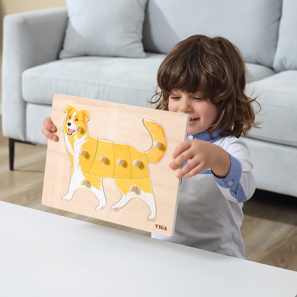 VIGA medinė dėlionių rinkinys 12 Montessori gyvūnų dėlionių + stovas 1