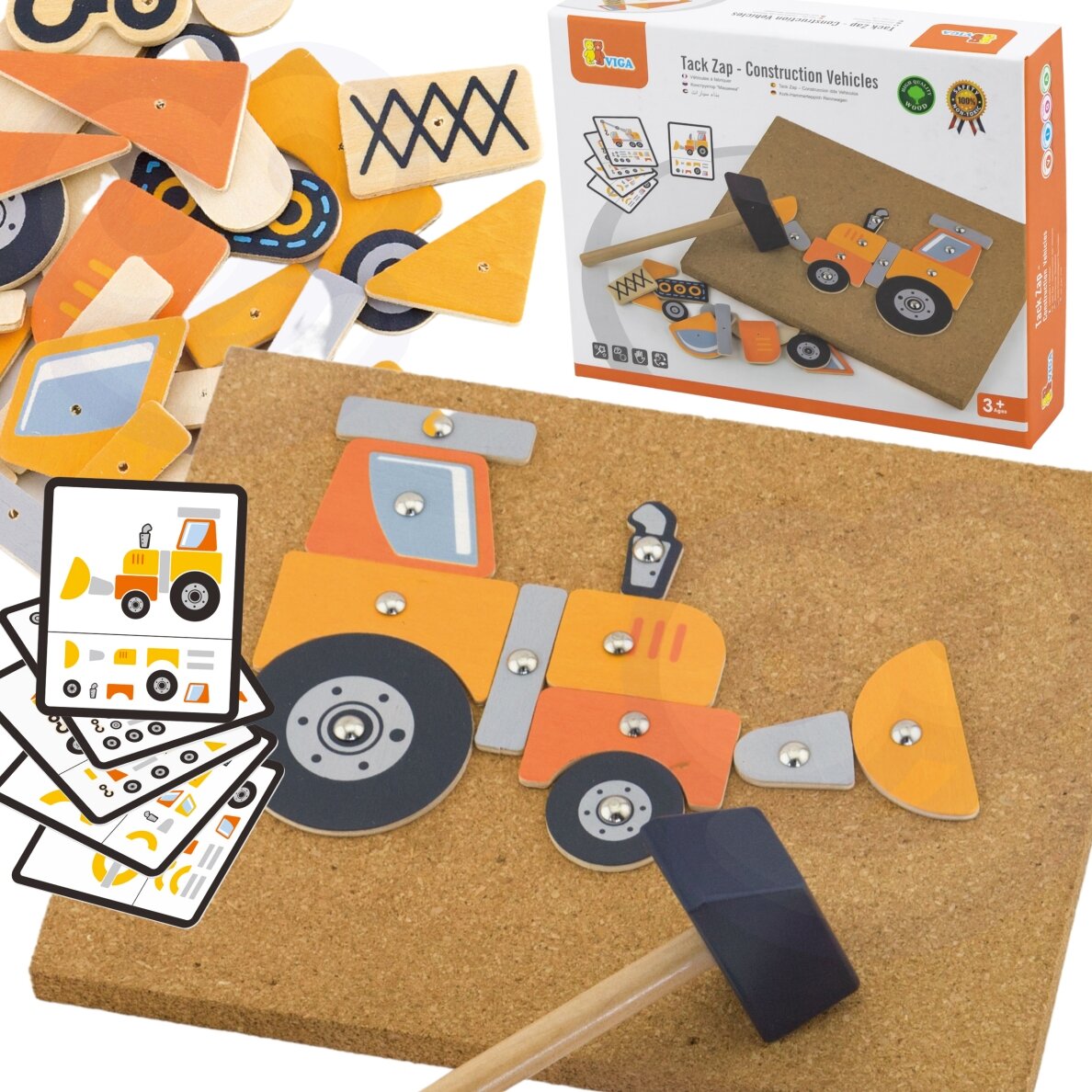 VIGA medinis kalimo žaislas „Statybinės transporto priemonės“ 45 dalių Montessori 7