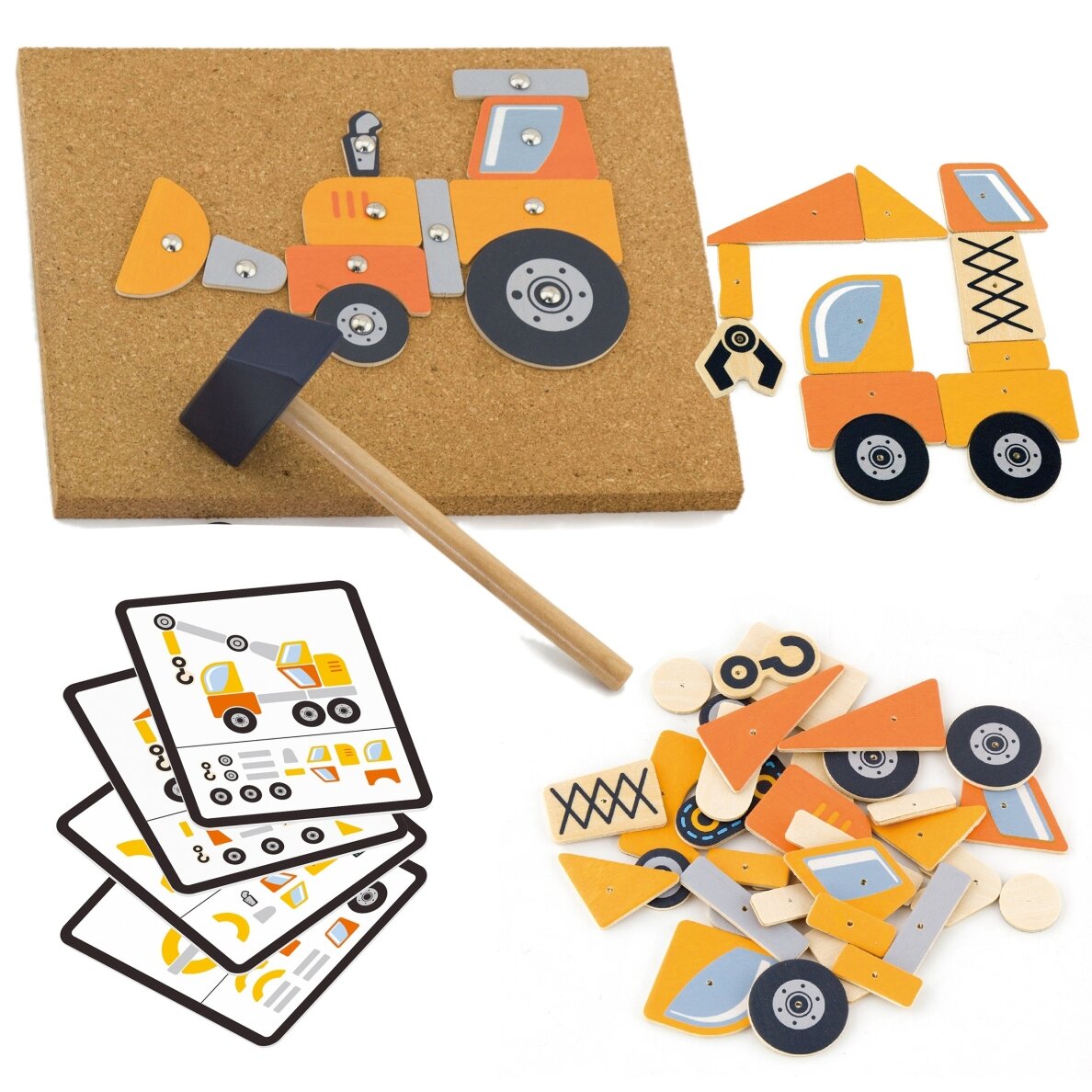 VIGA medinis kalimo žaislas „Statybinės transporto priemonės“ 45 dalių Montessori 8