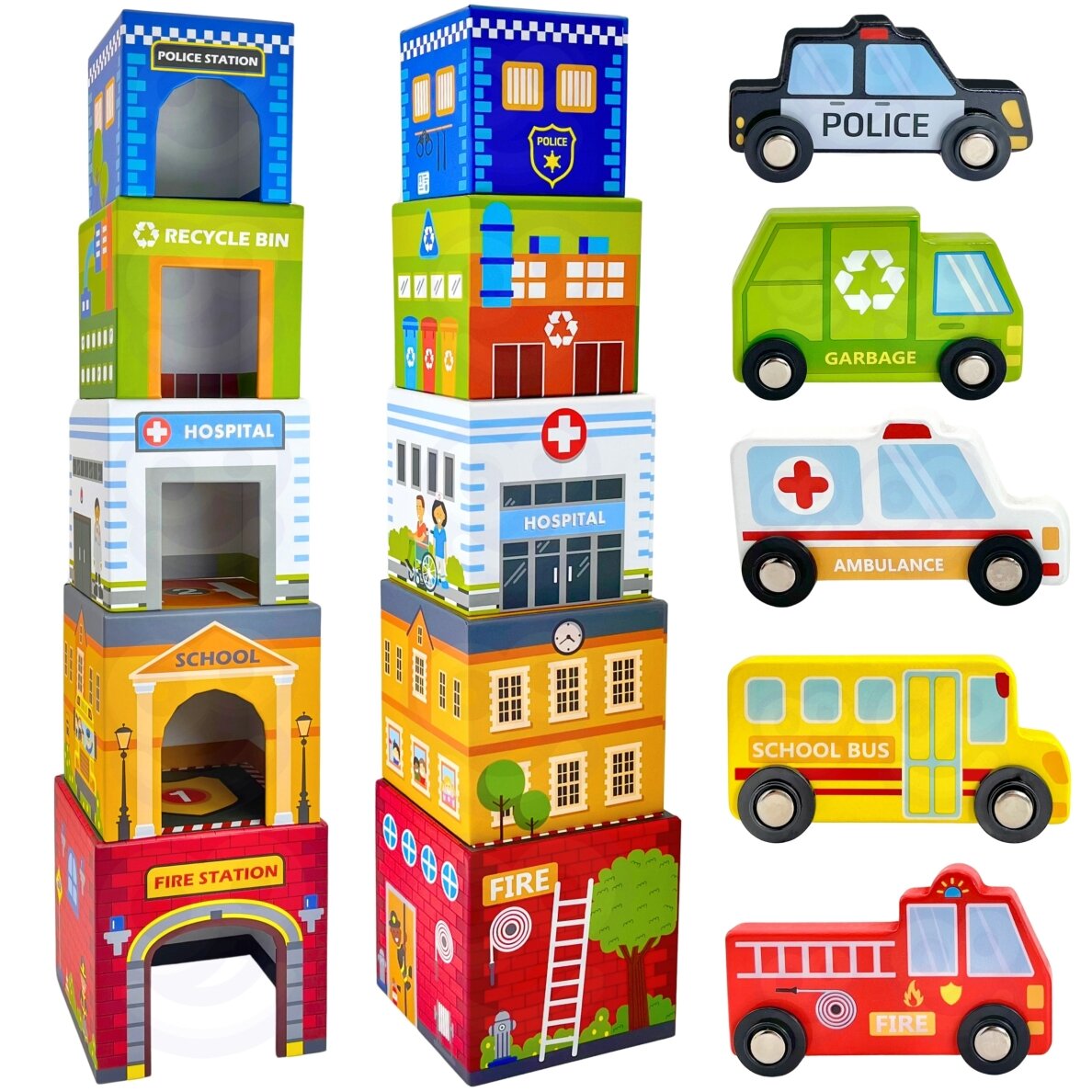 WOOPIE GREEN Dėlionės kubeliai Miesto transporto priemonės dėžutėse + figūrėlės 10 vnt. 12 WOOPIE GREEN Dėlionės kubeliai Miesto transporto priemonės dėžutėse + figūrėlės 10 vnt. 12