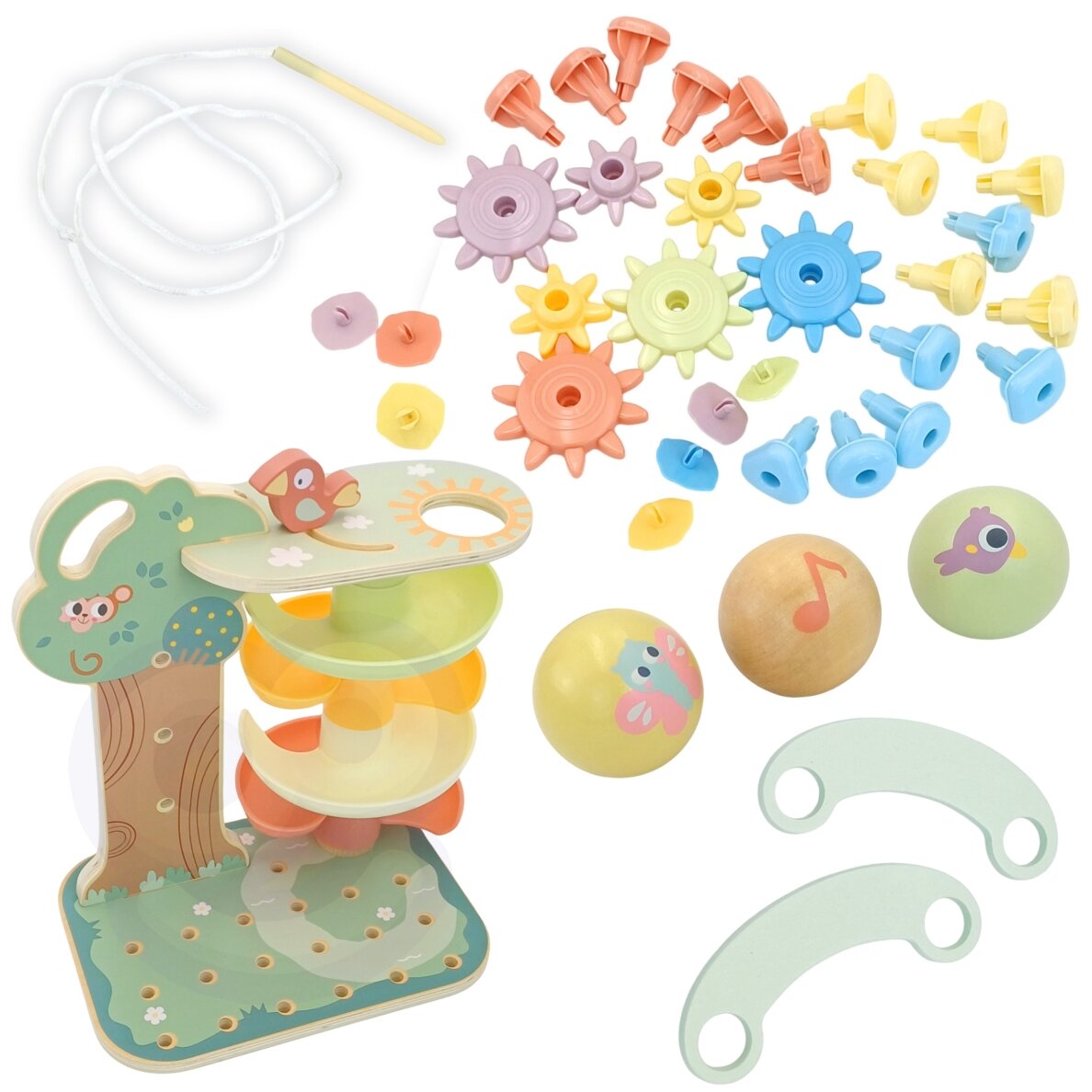 WOOPIE GREEN Montessori 4-in-1 kamuoliukų takelio veiklų medis FSC 13