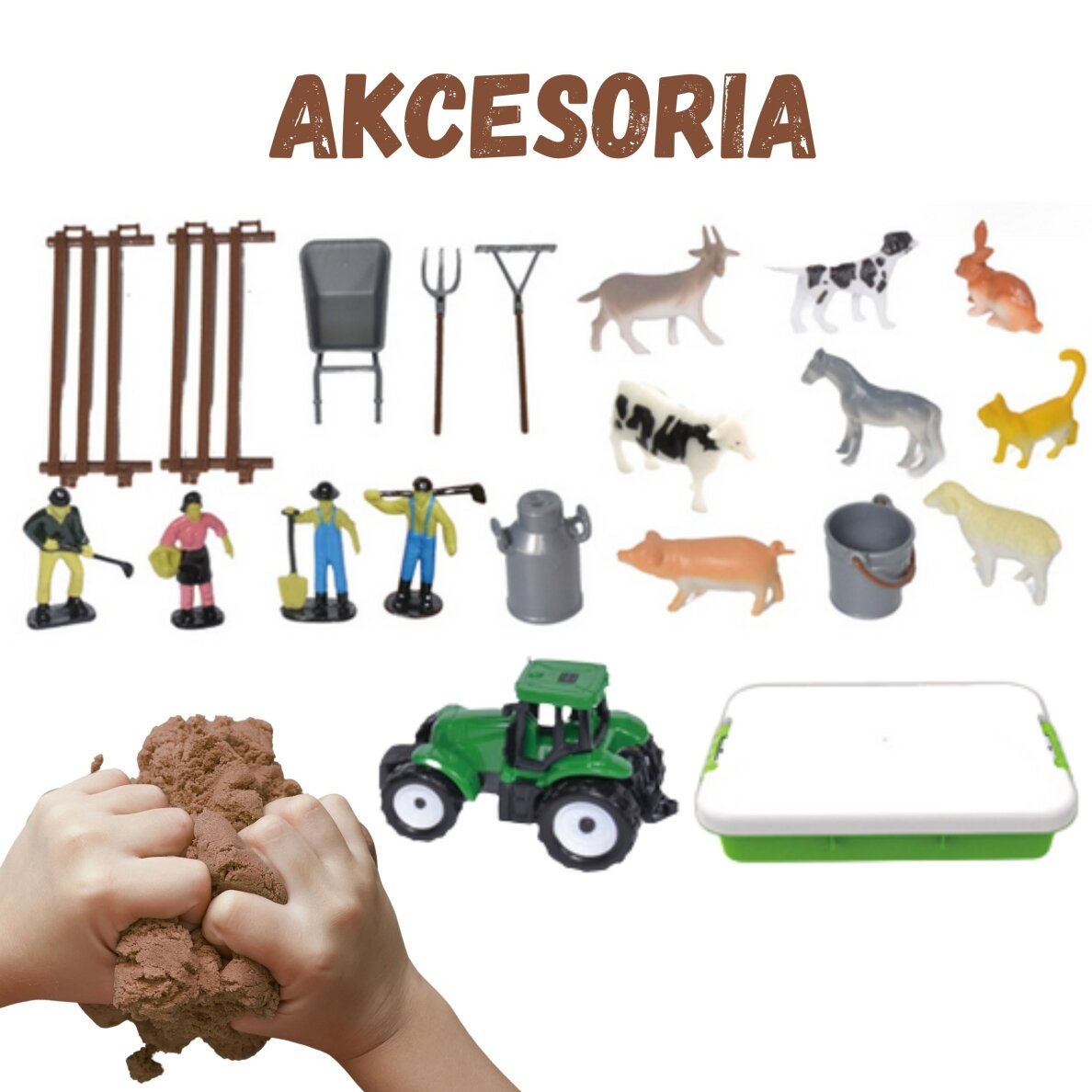 WOOPIE Kinetinio smėlio rinkinys Ūkis lagamine Traktorius Gyvūnai 1500g 2 WOOPIE Kinetinio smėlio rinkinys Ūkis lagamine Traktorius Gyvūnai 1500g 2