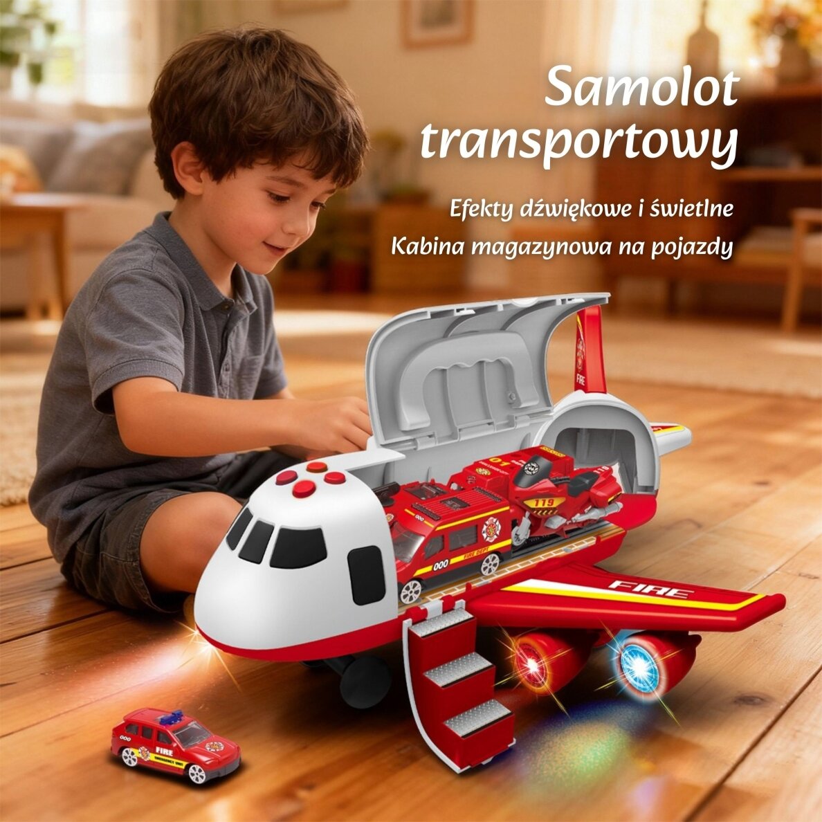 WOOPIE Sulankstomas lėktuvas Ugniagesių departamento transporteris su 3 ugniagesių automobiliais XL rinkinys kelio ženklai 12 WOOPIE Sulankstomas lėktuvas Ugniagesių departamento transporteris su 3 ugniagesių automobiliais XL rinkinys kelio ženklai 12