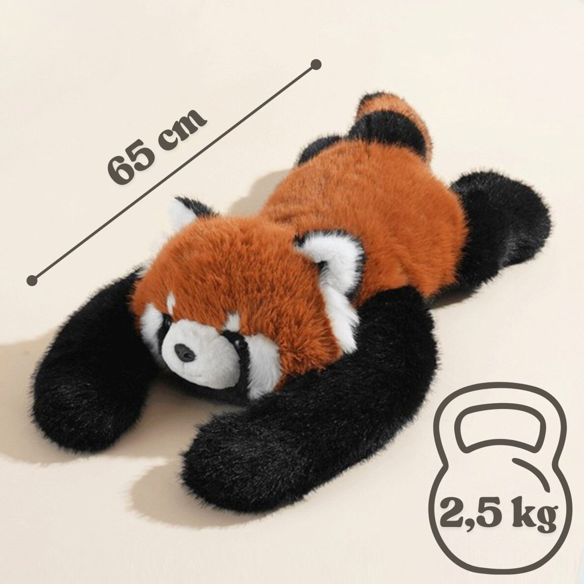 WOOPIE pasunkintas pliušinis žaislas raudonoji panda, antistresinis sensorinis sunkus meškiukas 65cm 2500g 7