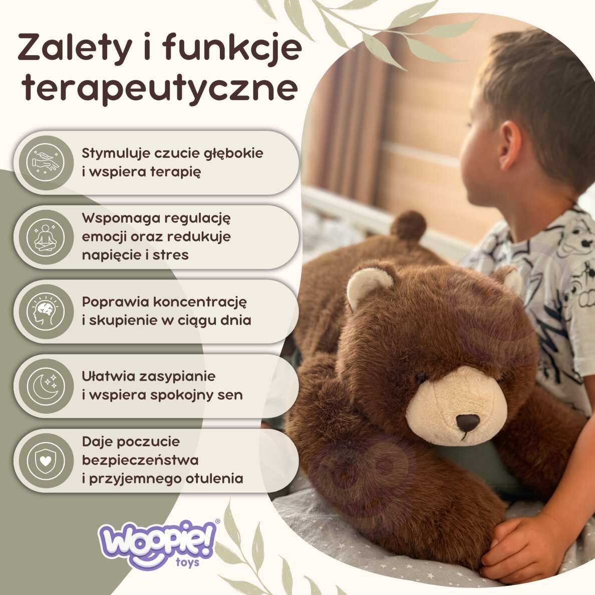 WOOPIE sveriamas pliušinis žaislas meškiukas Teddy Bruno antistresinis sensorinis sunkus meškinas, minkštas žaislas 65cm 1500g 3