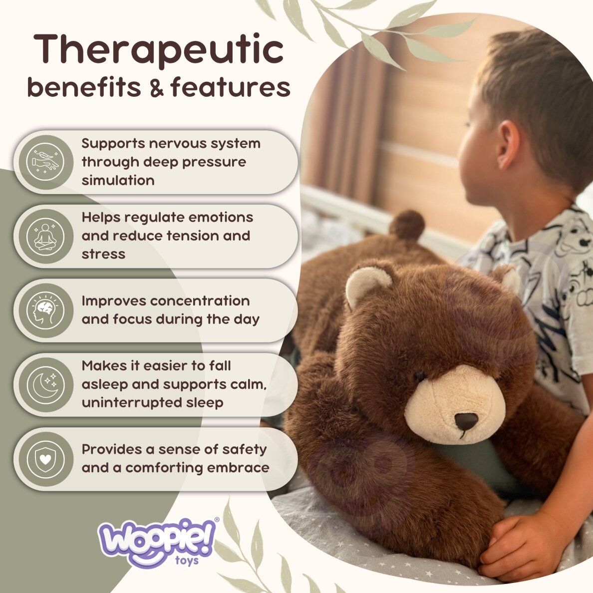WOOPIE sveriamas pliušinis žaislas meškiukas Teddy Bruno antistresinis sensorinis sunkus meškinas, minkštas žaislas 65cm 1500g 4 WOOPIE sveriamas pliušinis žaislas meškiukas Teddy Bruno antistresinis sensorinis sunkus meškinas, minkštas žaislas 65cm 1500g 4