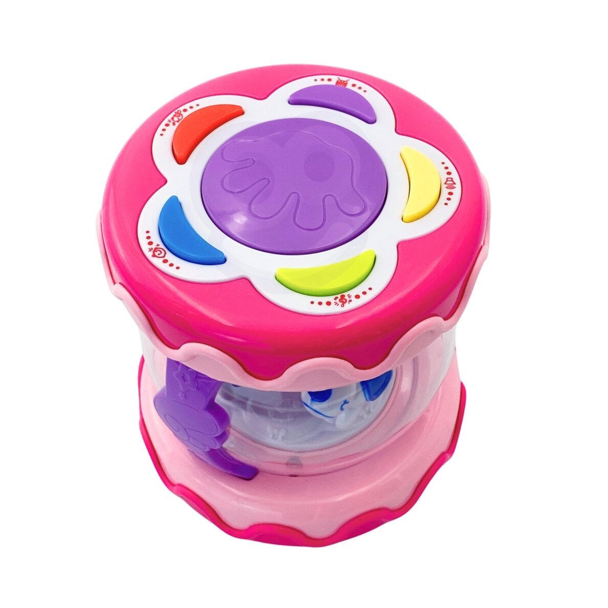 WOOPIE BABY Rožinis būgnelis su muzikine dėžute ir projektoriumi 3-in-1 muzikinis žaislas kūdikiams + volas mokymuisi ropoti 4