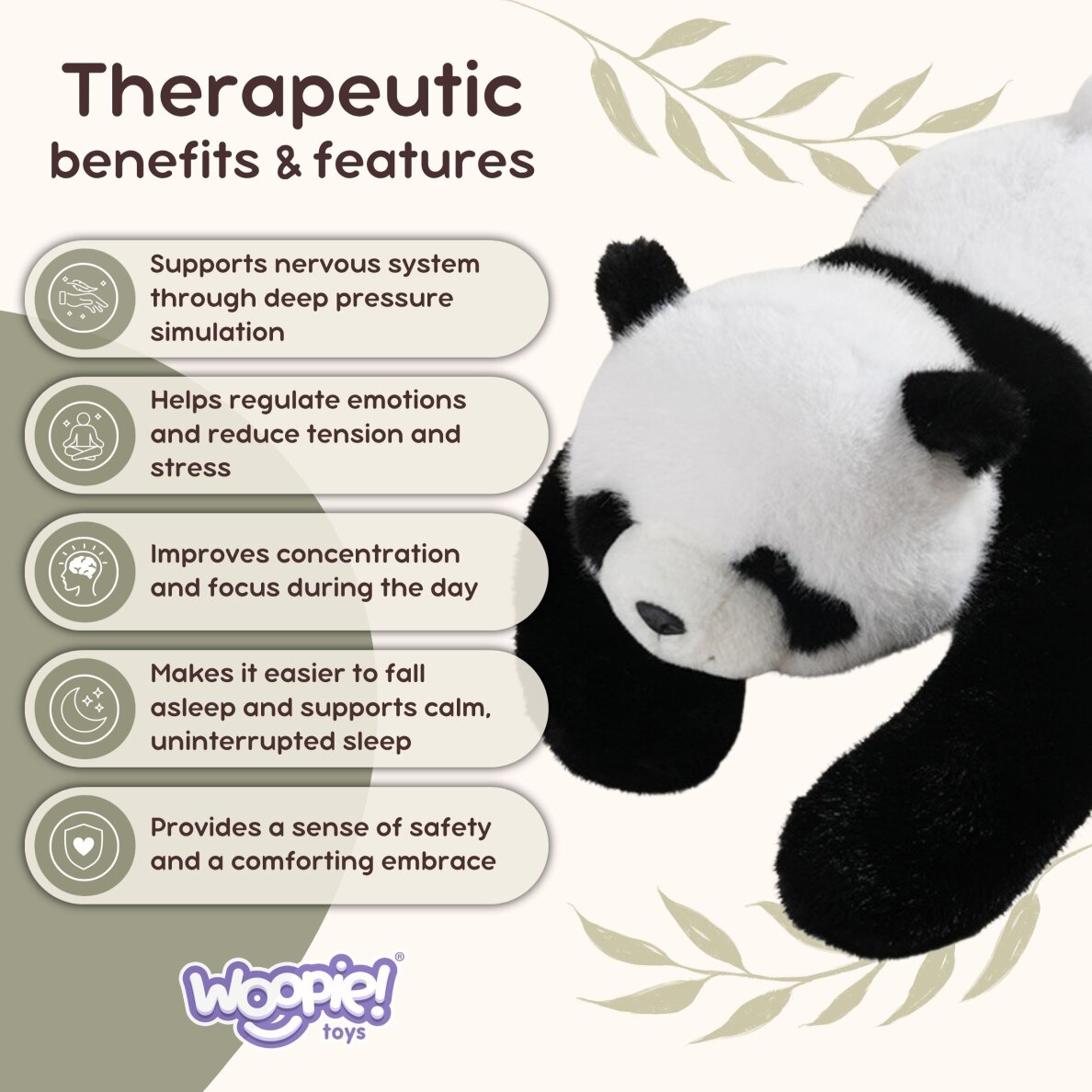 WOOPIE Panda pliušinis meškiukas su svoriu, sensorinis 2.5kg 6