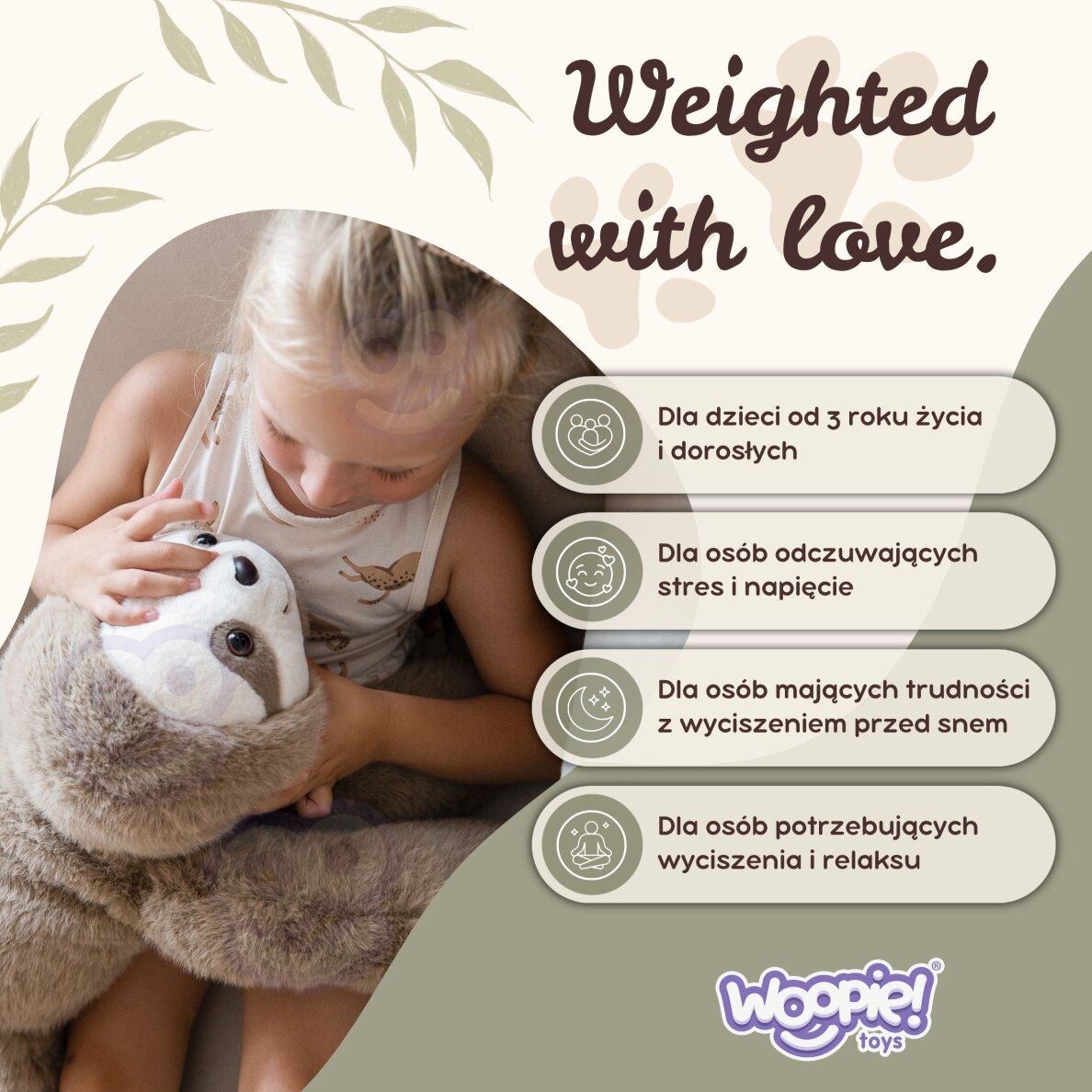 WOOPIE tinginio sensorinis sveriamas pliušinis žaislas 1 kg 2 WOOPIE tinginio sensorinis sveriamas pliušinis žaislas 1 kg 2