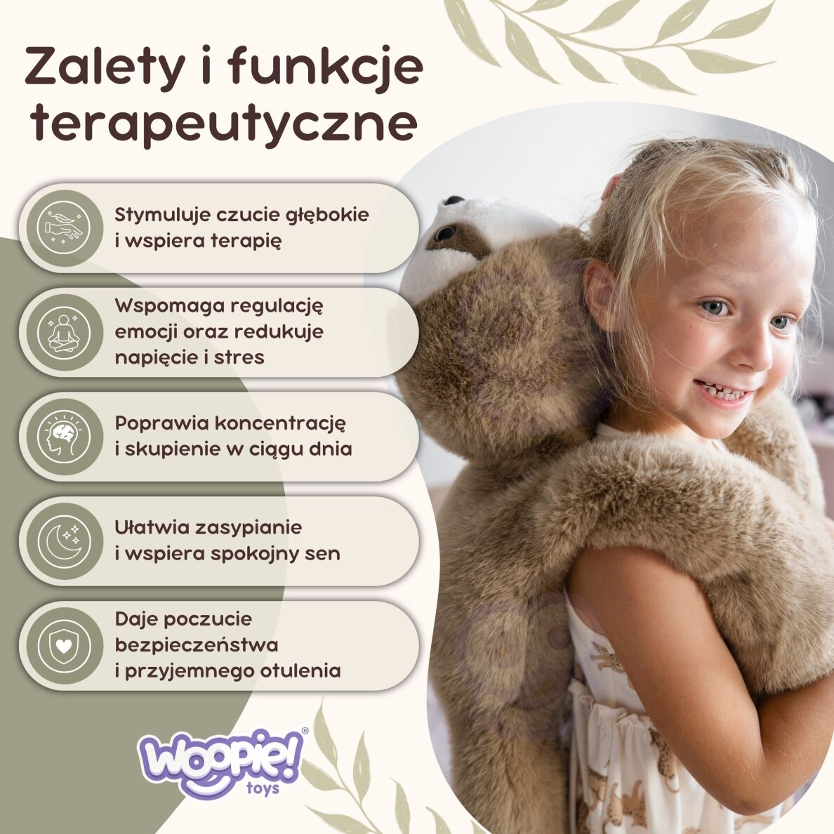 WOOPIE tinginio sensorinis sveriamas pliušinis žaislas 1 kg 5 WOOPIE tinginio sensorinis sveriamas pliušinis žaislas 1 kg 5