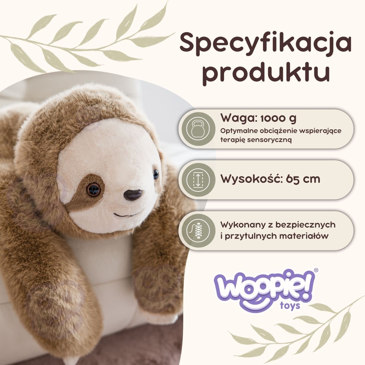 WOOPIE tinginio sensorinis sveriamas pliušinis žaislas 1 kg 7