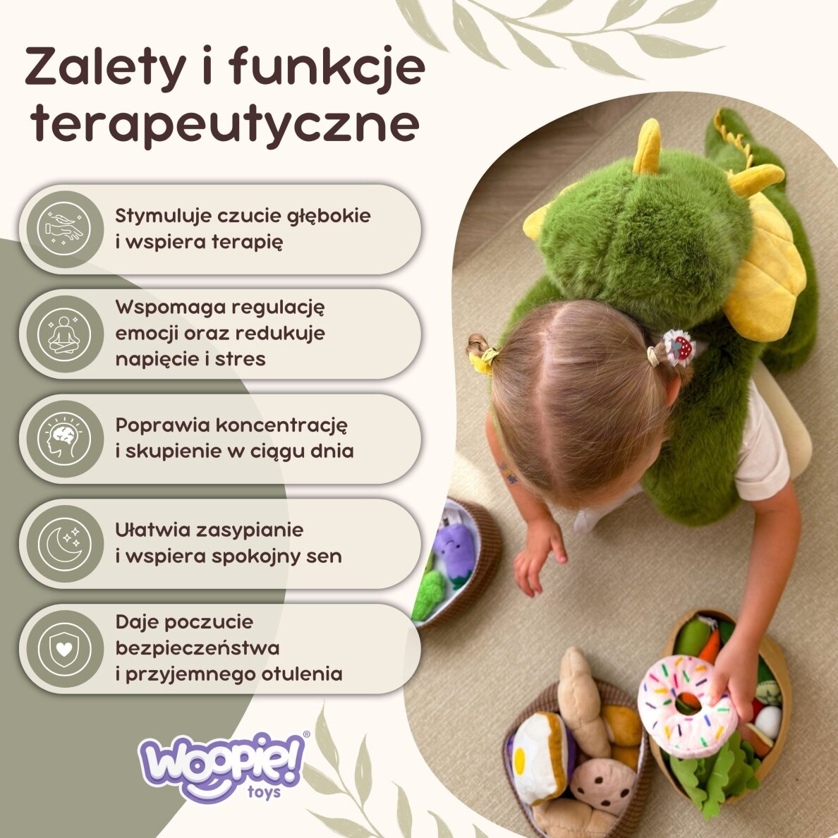 WOOPIE Dinozauras antistresinis sensorinis svertinis pliušinis žaislas sunkus meškiukas 65cm 1500g 3
