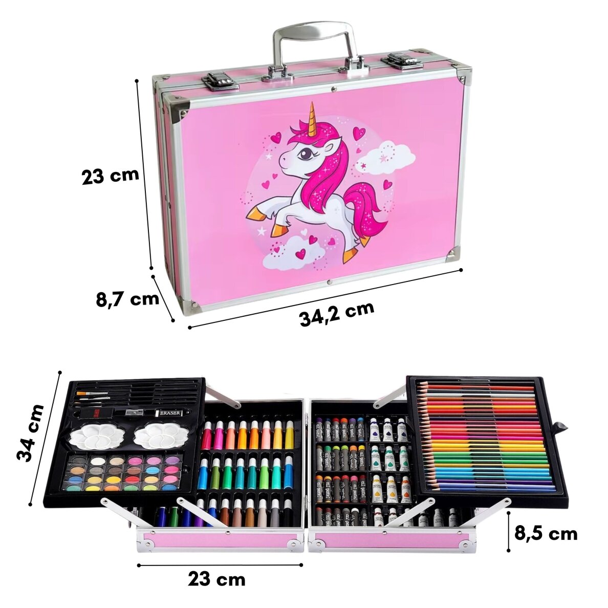 Woopie meno rinkinys lagaminėlyje su vaškinėmis kreidelėmis ir dažais Vienaragis 5
