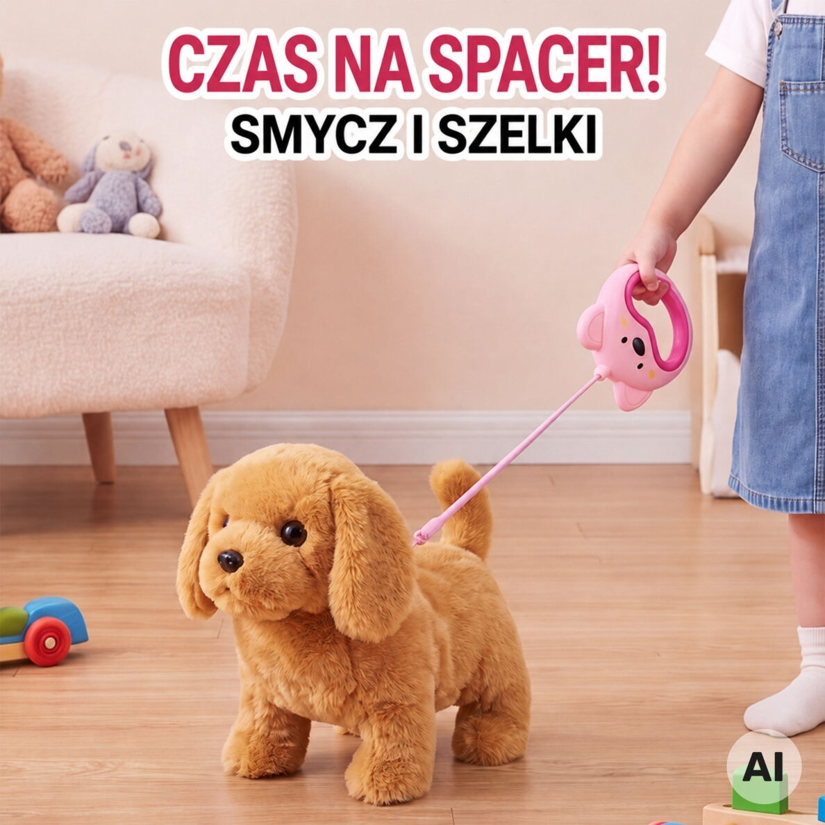 WOOPIE interaktyvus rudas šuniukas su pavadėliu ir priedais 5