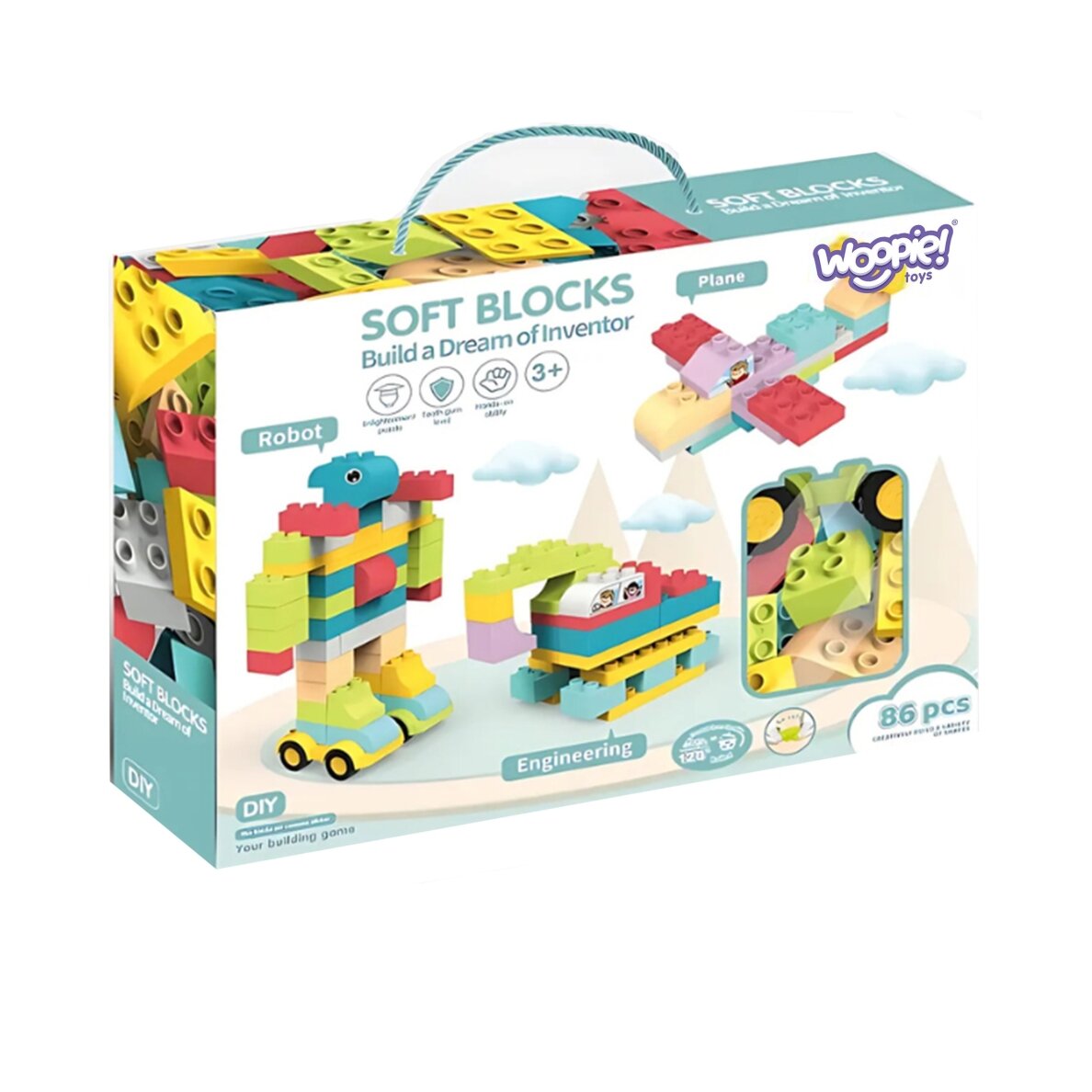WOOPIE Minkšti statybiniai blokeliai Pasteliniai gyvūnai 86 vnt. 7 WOOPIE Minkšti statybiniai blokeliai Pasteliniai gyvūnai 86 vnt. 7