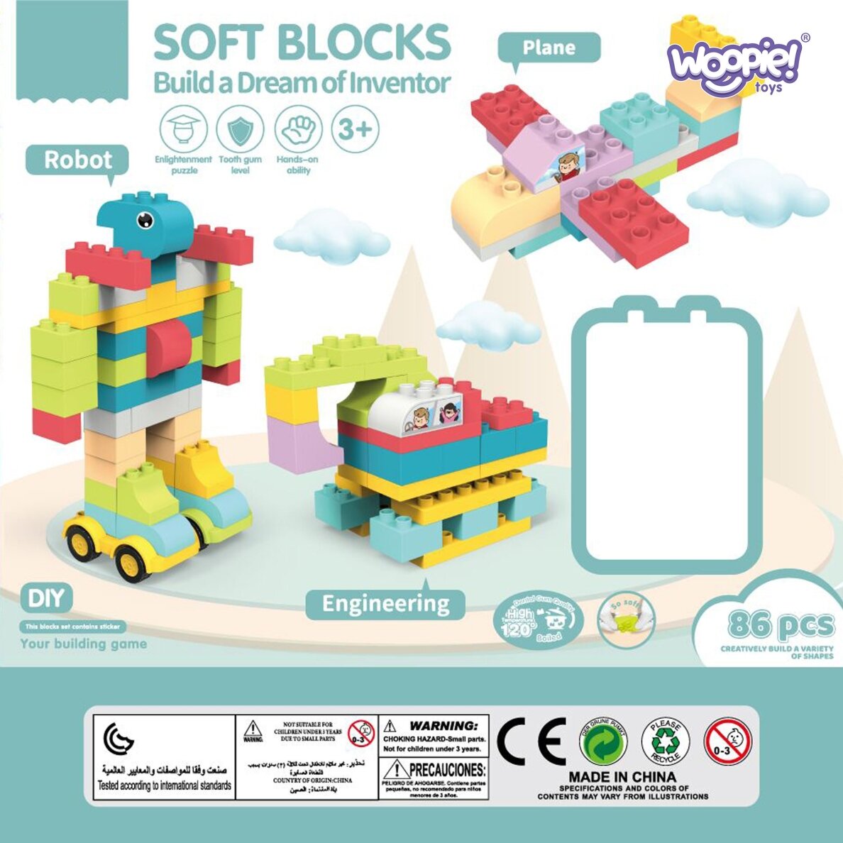 WOOPIE Minkšti statybiniai blokeliai Pasteliniai gyvūnai 86 vnt. 8 WOOPIE Minkšti statybiniai blokeliai Pasteliniai gyvūnai 86 vnt. 8