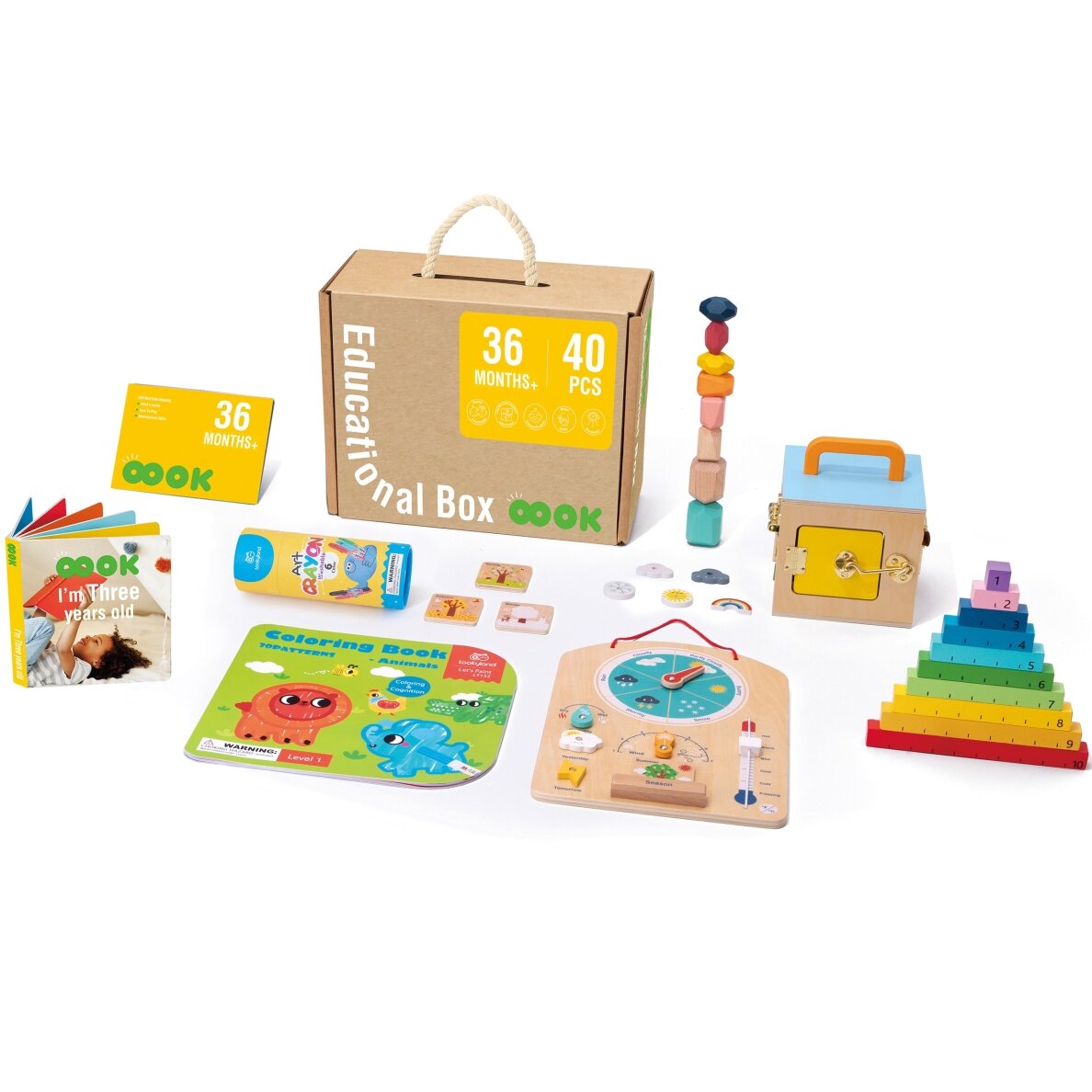 Tooky Toy edukacinė Montessori dėžutė – dėlionė, skaitliukai ir orų lenta 6 in 1, skirta vaikams nuo 3 metų 10