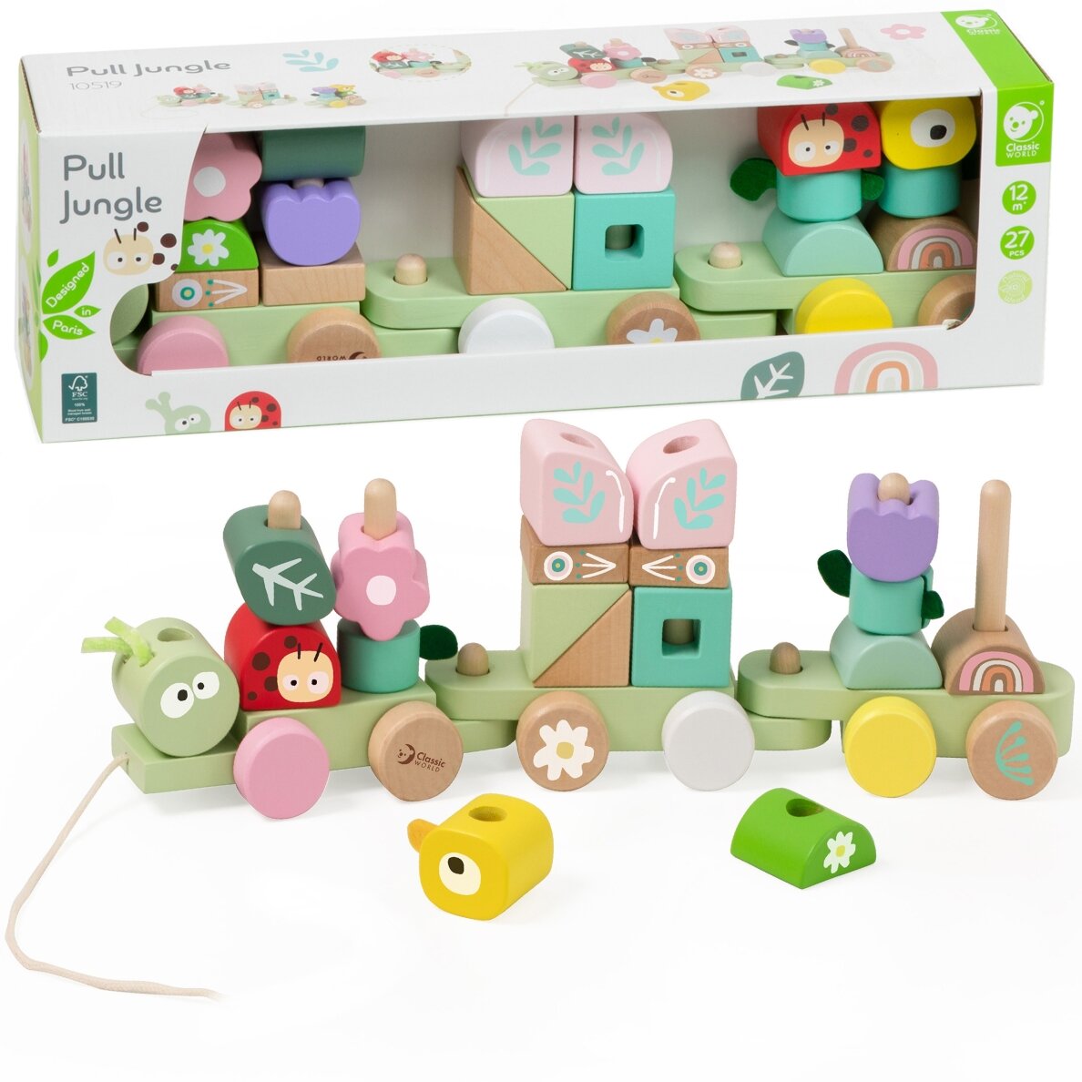 CLASSIC WORLD Montessori medinis vikšro traukinio dėlionė