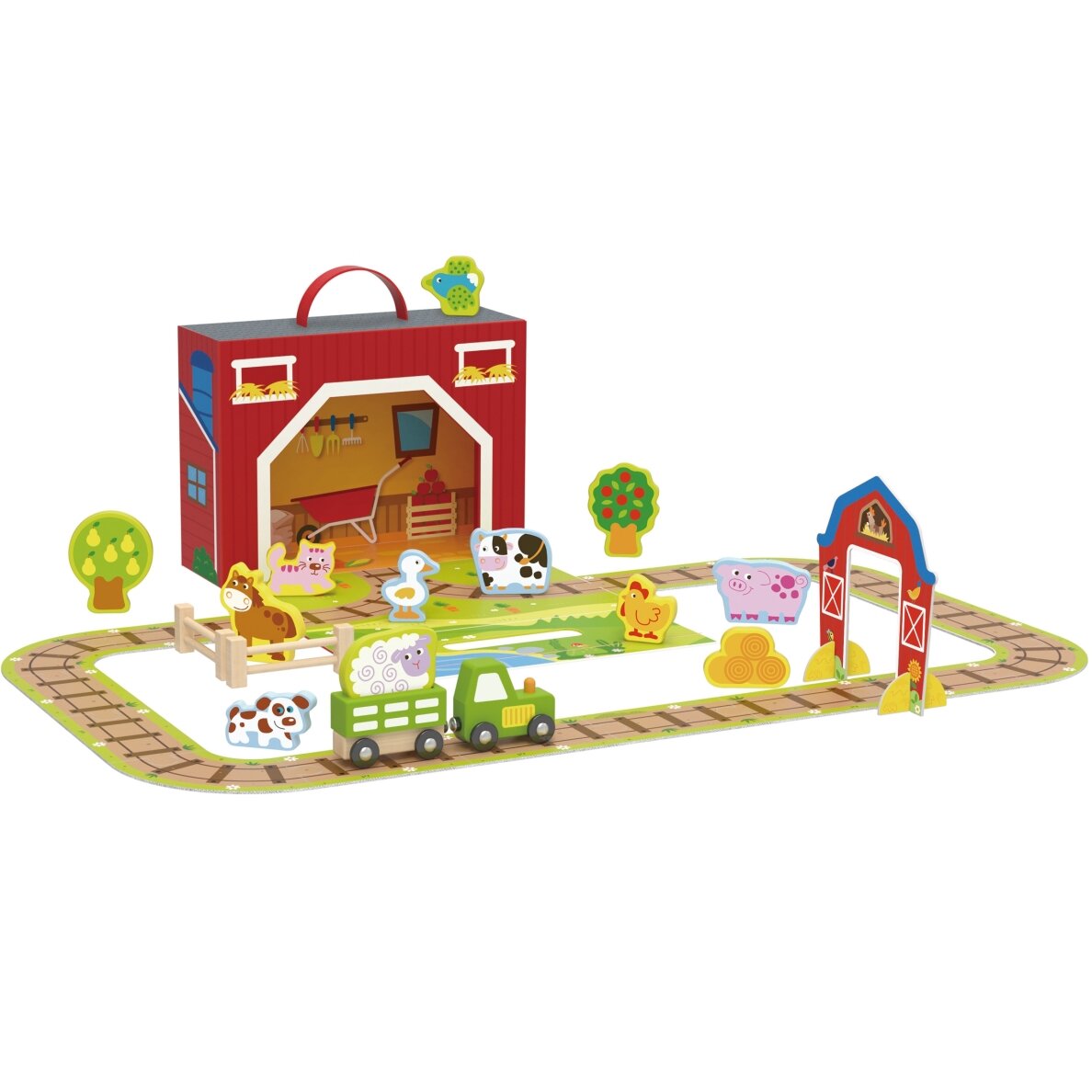 TOOKY TOY Medinis ūkis lagamine, figūrėlės ir transporto priemonės 6