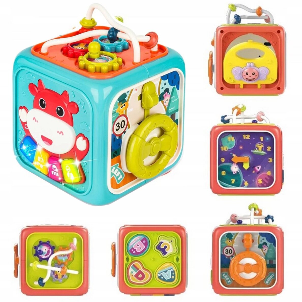 WOOPIE BABY Interaktyvus sensorinis kubas edukacinis Montessori rūšiuotuvas 6-in-1 10