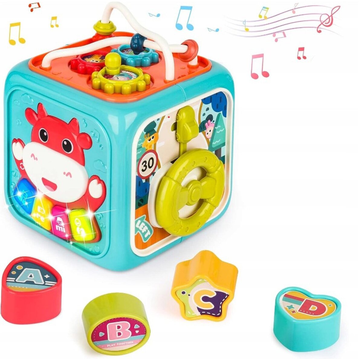 WOOPIE BABY Interaktyvus sensorinis kubas edukacinis Montessori rūšiuotuvas 6-in-1 11