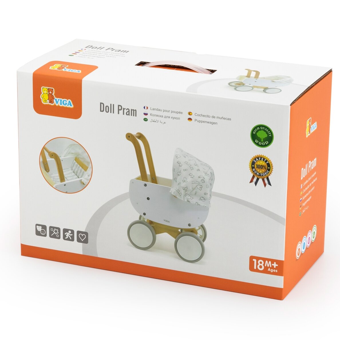 VIGA medinis lėlės vežimėlis su lopšiu 10